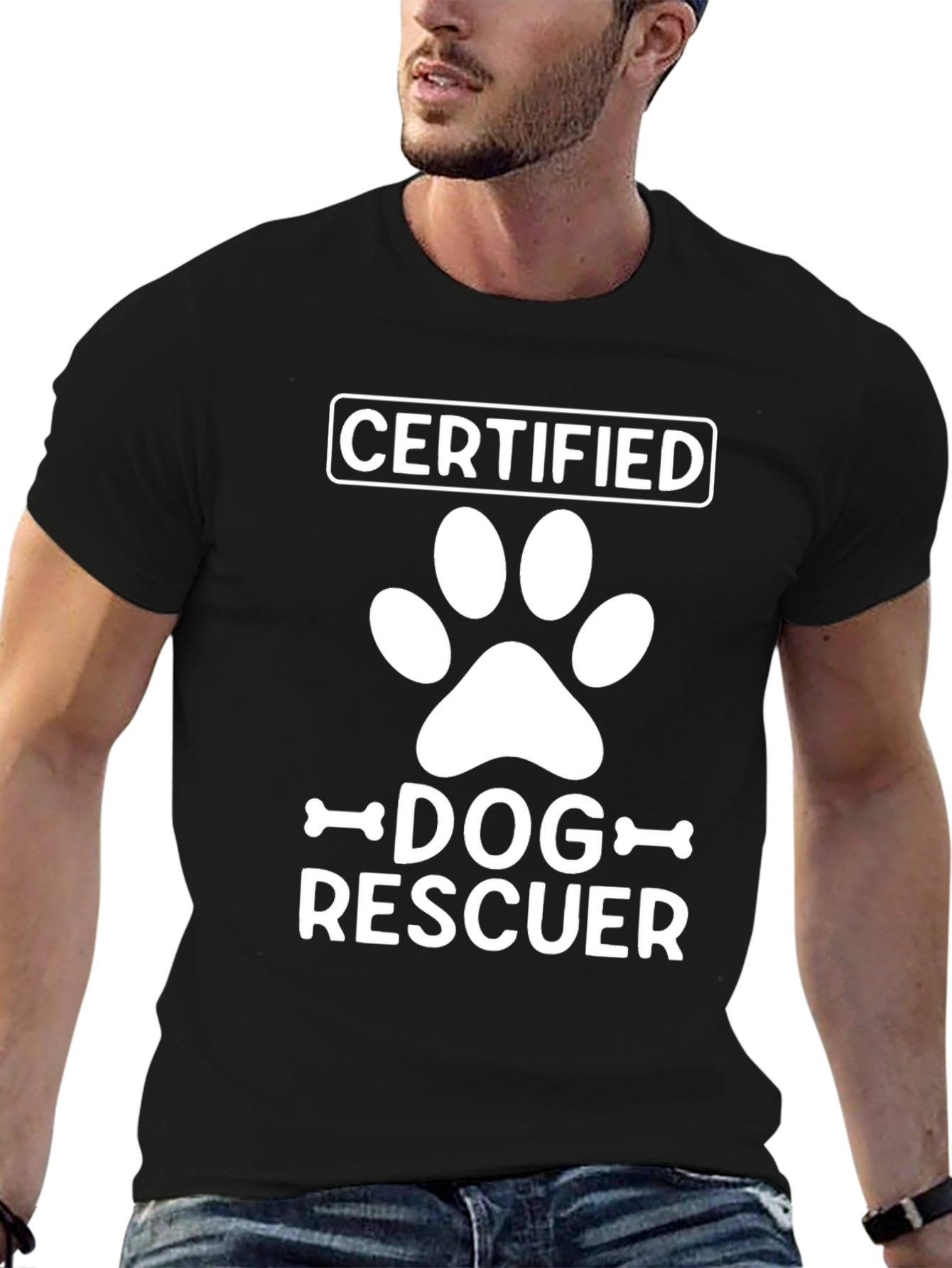 Certified Dog Rescuer T-Shirt - Paw Print Design