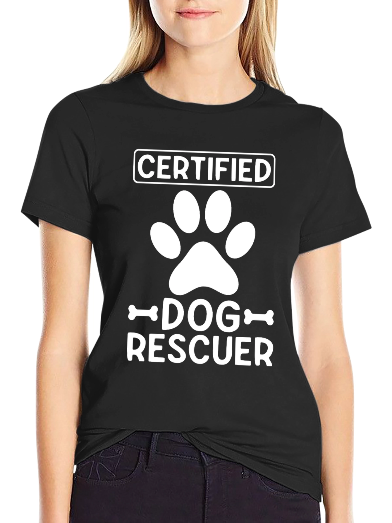 Certified Dog Rescuer T-Shirt - Paw Print Design