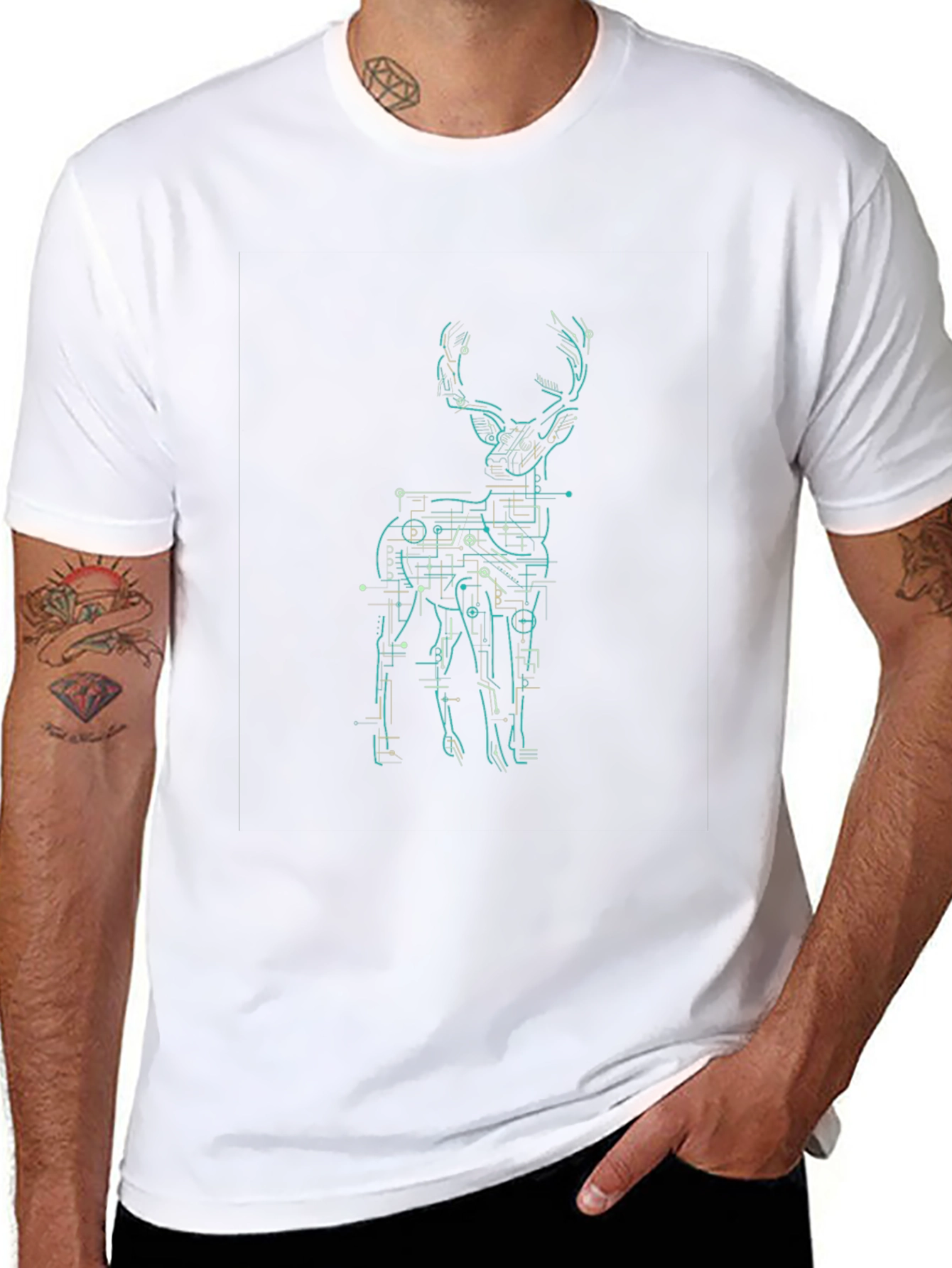 Tech Deer Graphic Tee - Black Cotton T-Shirt