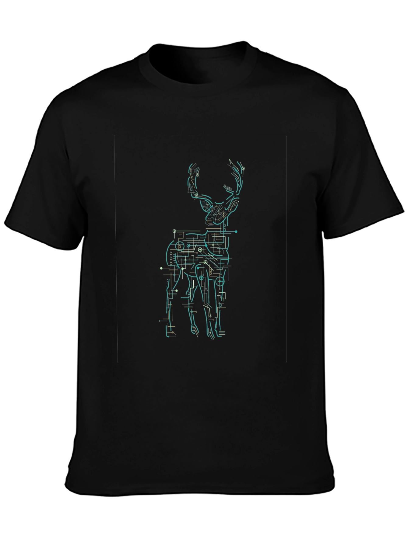 Tech Deer Graphic Tee - Black Cotton T-Shirt
