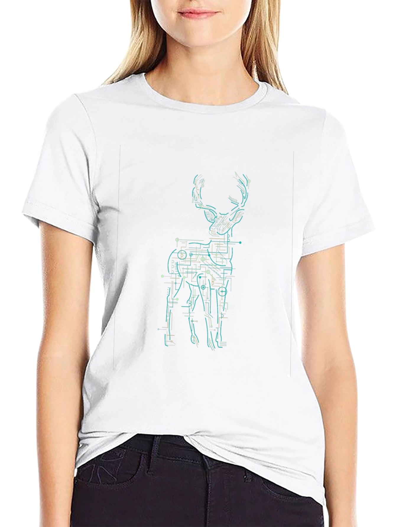 Tech Deer Graphic Tee - Black Cotton T-Shirt