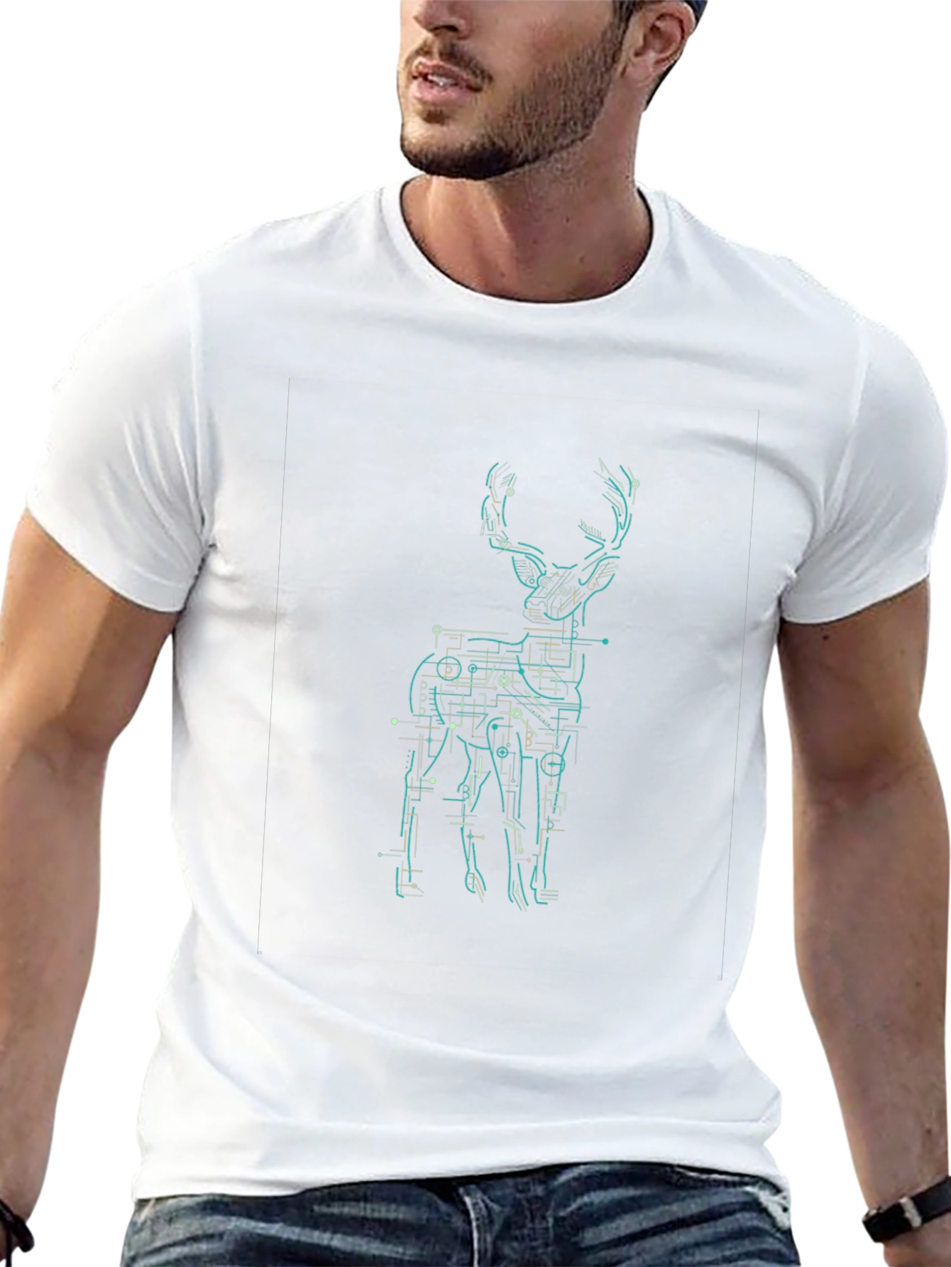 Tech Deer Graphic Tee - Black Cotton T-Shirt
