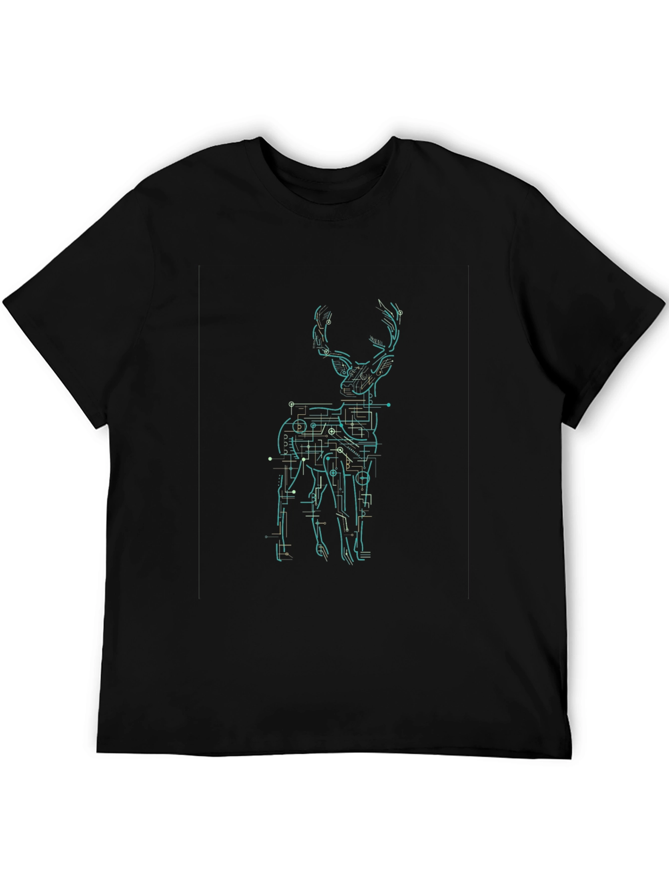 Tech Deer Graphic Tee - Black Cotton T-Shirt