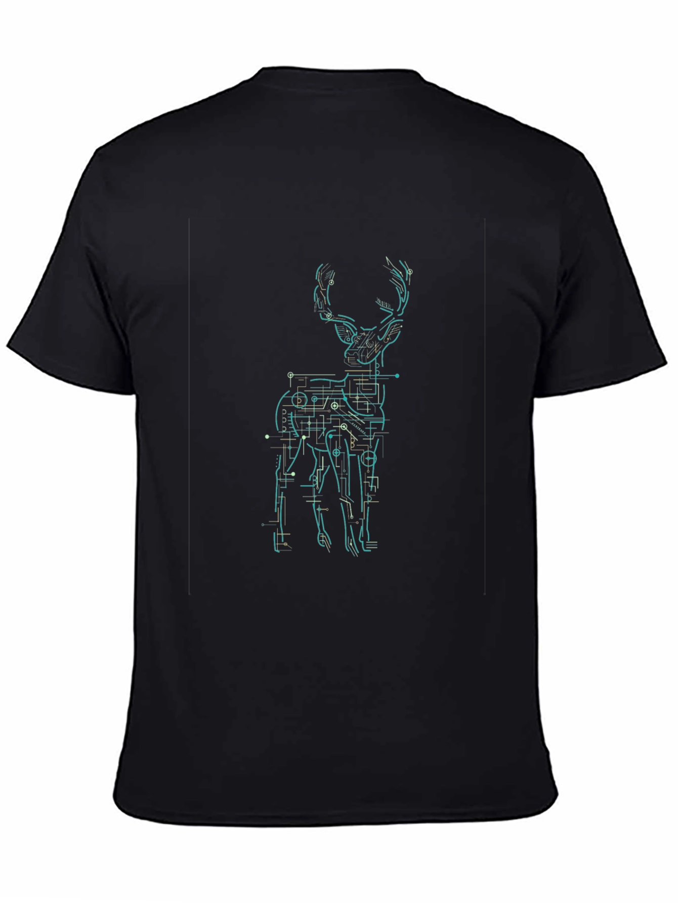 Tech Deer Graphic Tee - Black Cotton T-Shirt