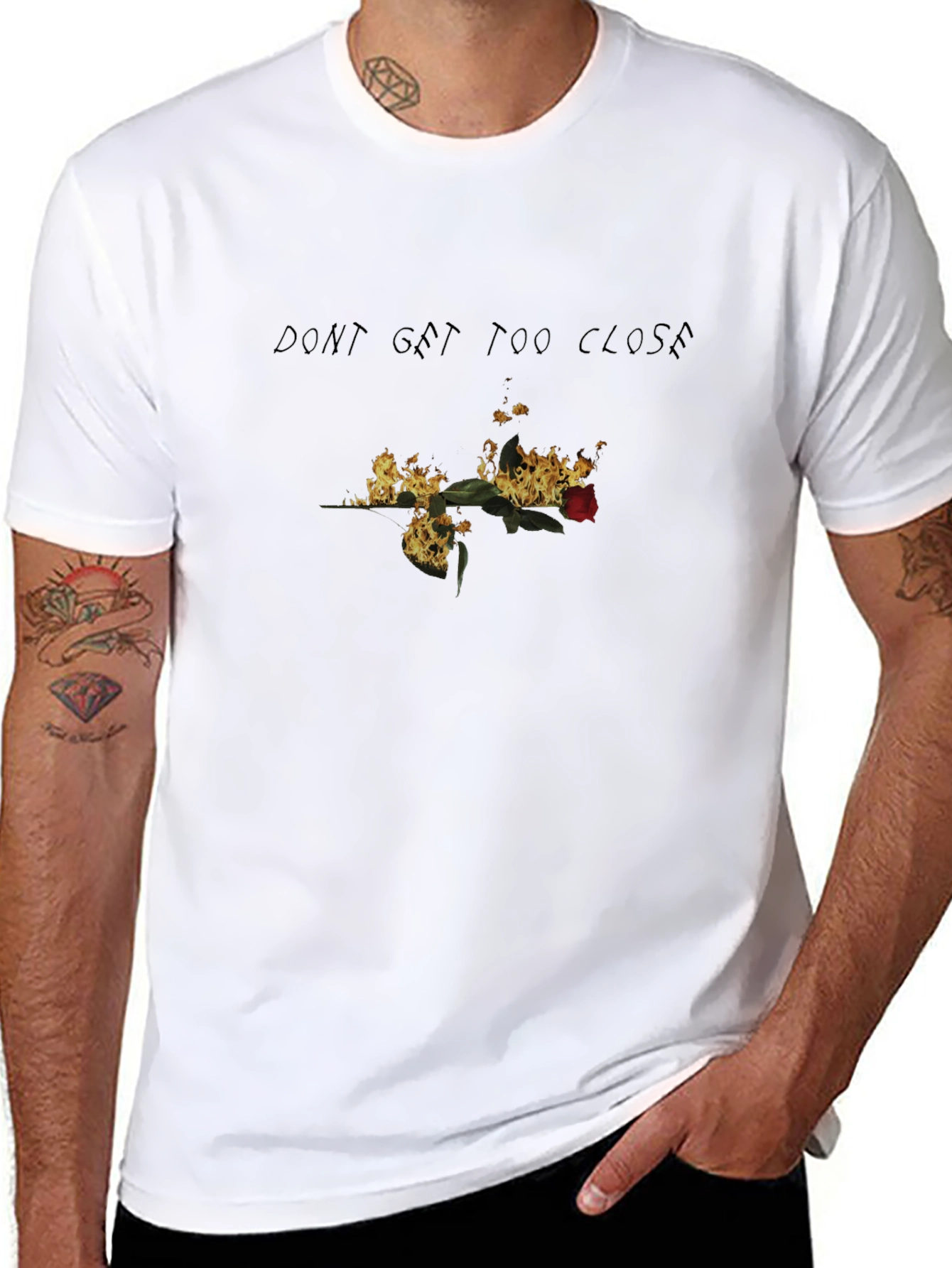 Burning Rose Graphic Tee - Dont Get Too Close