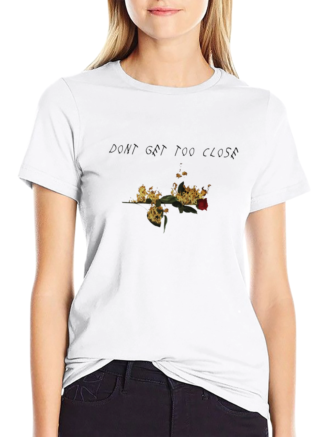 Burning Rose Graphic Tee - Dont Get Too Close