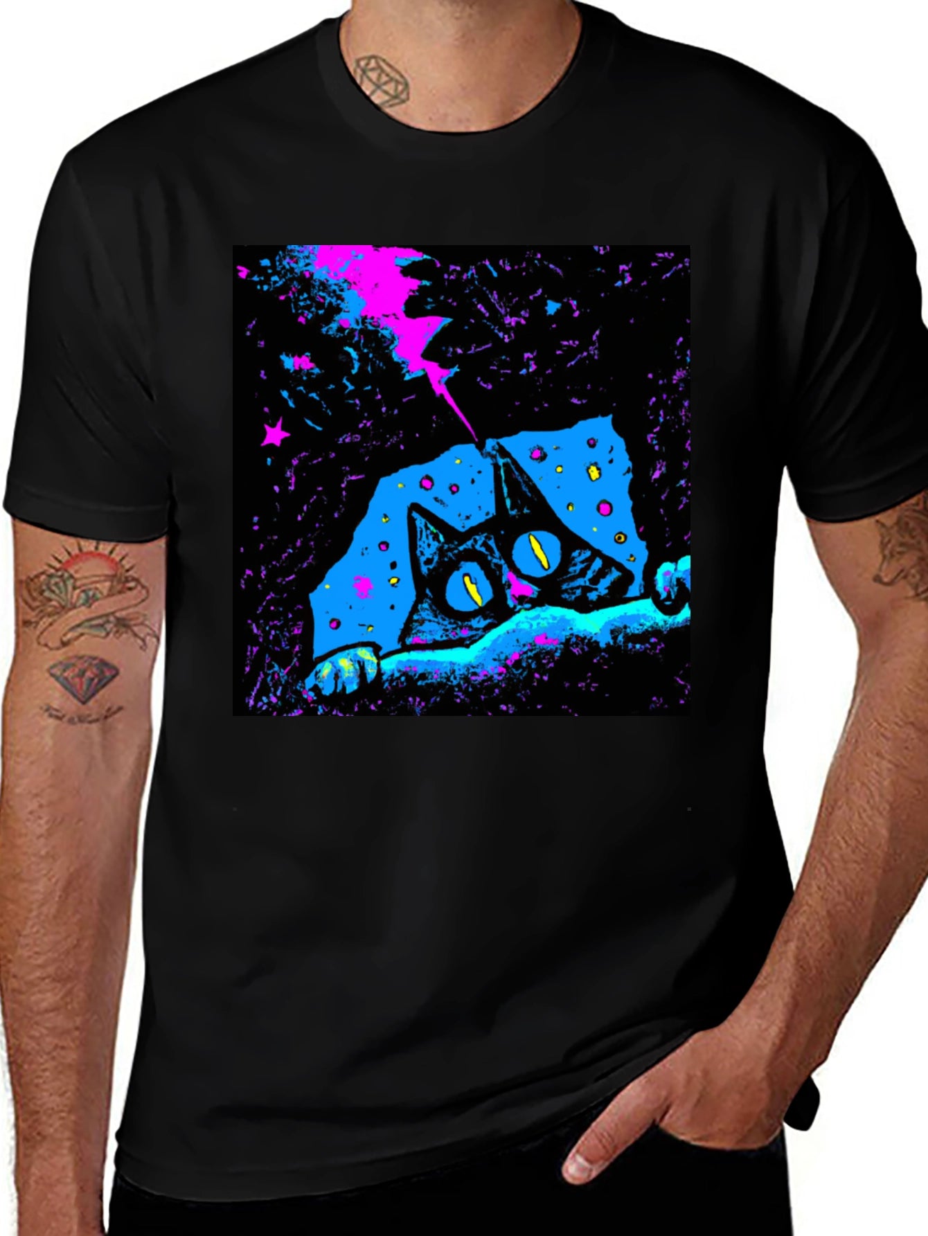 Cosmic Cat Graphic Tee - Mens Black T-Shirt