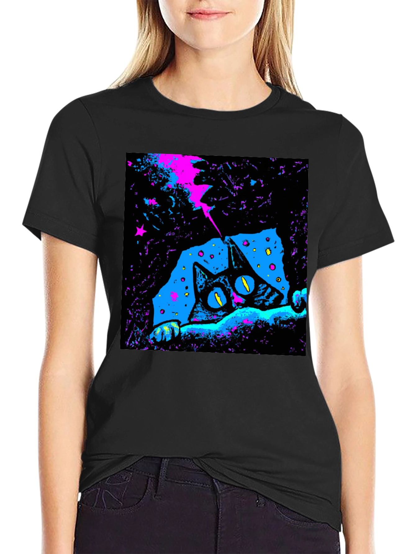 Cosmic Cat Graphic Tee - Mens Black T-Shirt