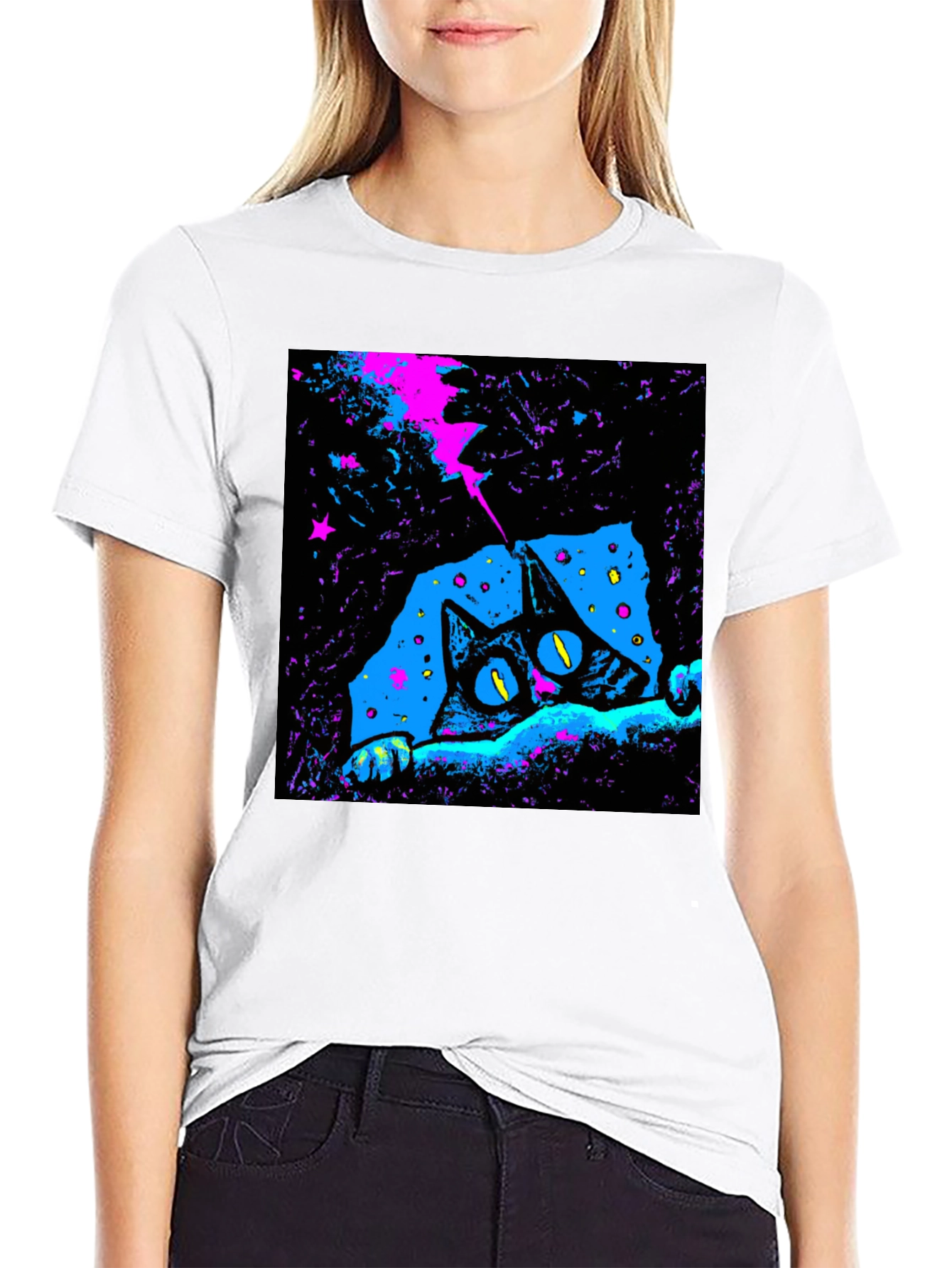 Cosmic Cat Graphic Tee - Mens Black T-Shirt