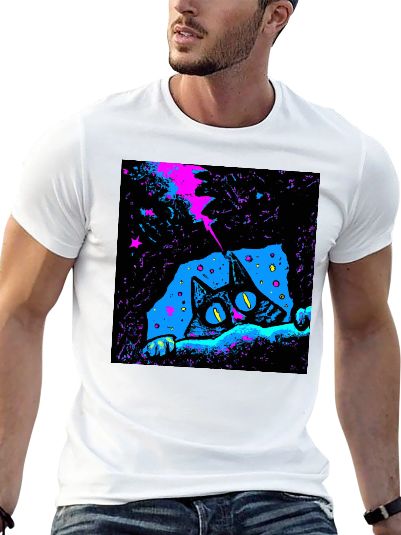 Cosmic Cat Graphic Tee - Mens Black T-Shirt