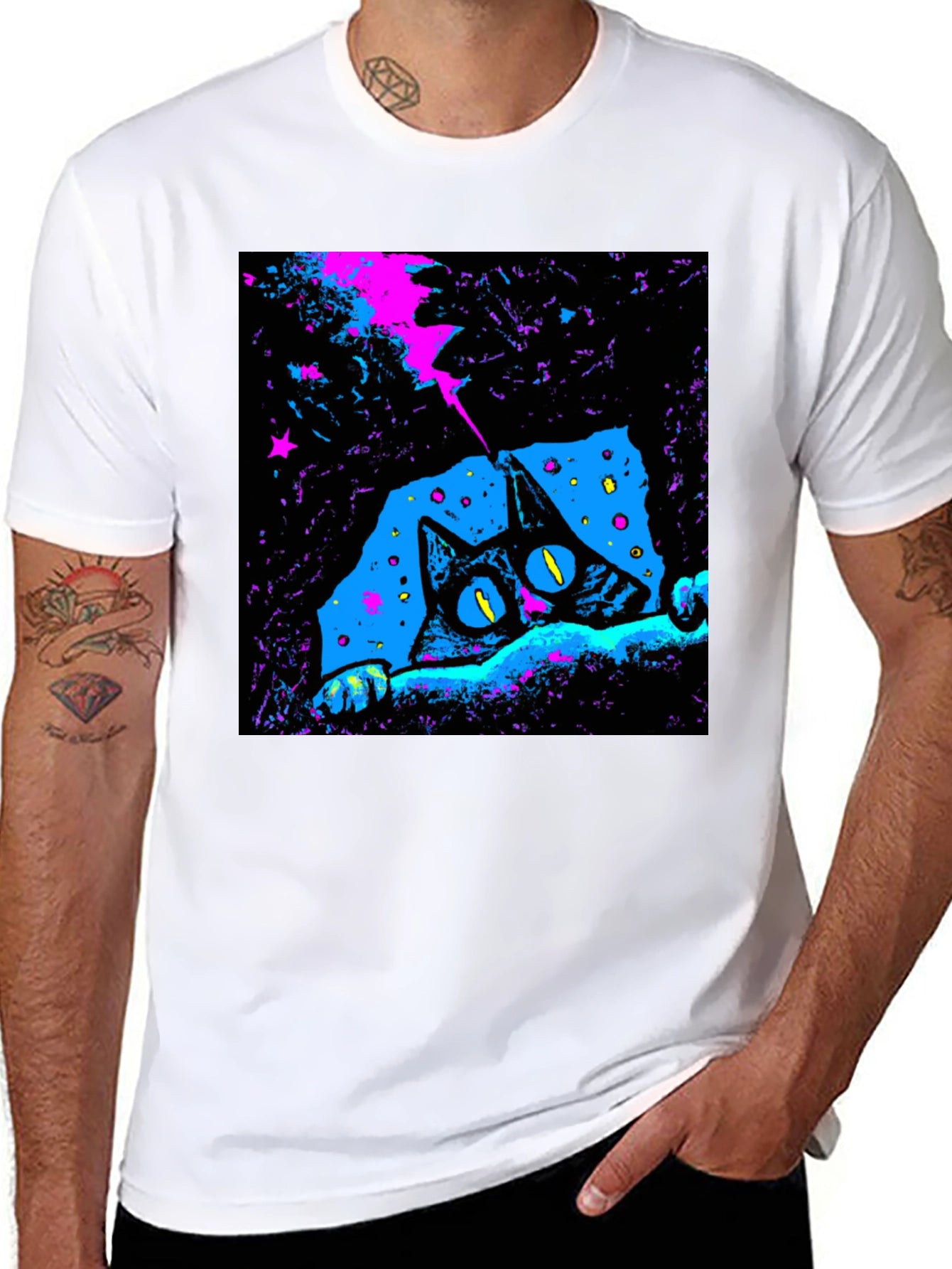 Cosmic Cat Graphic Tee - Mens Black T-Shirt