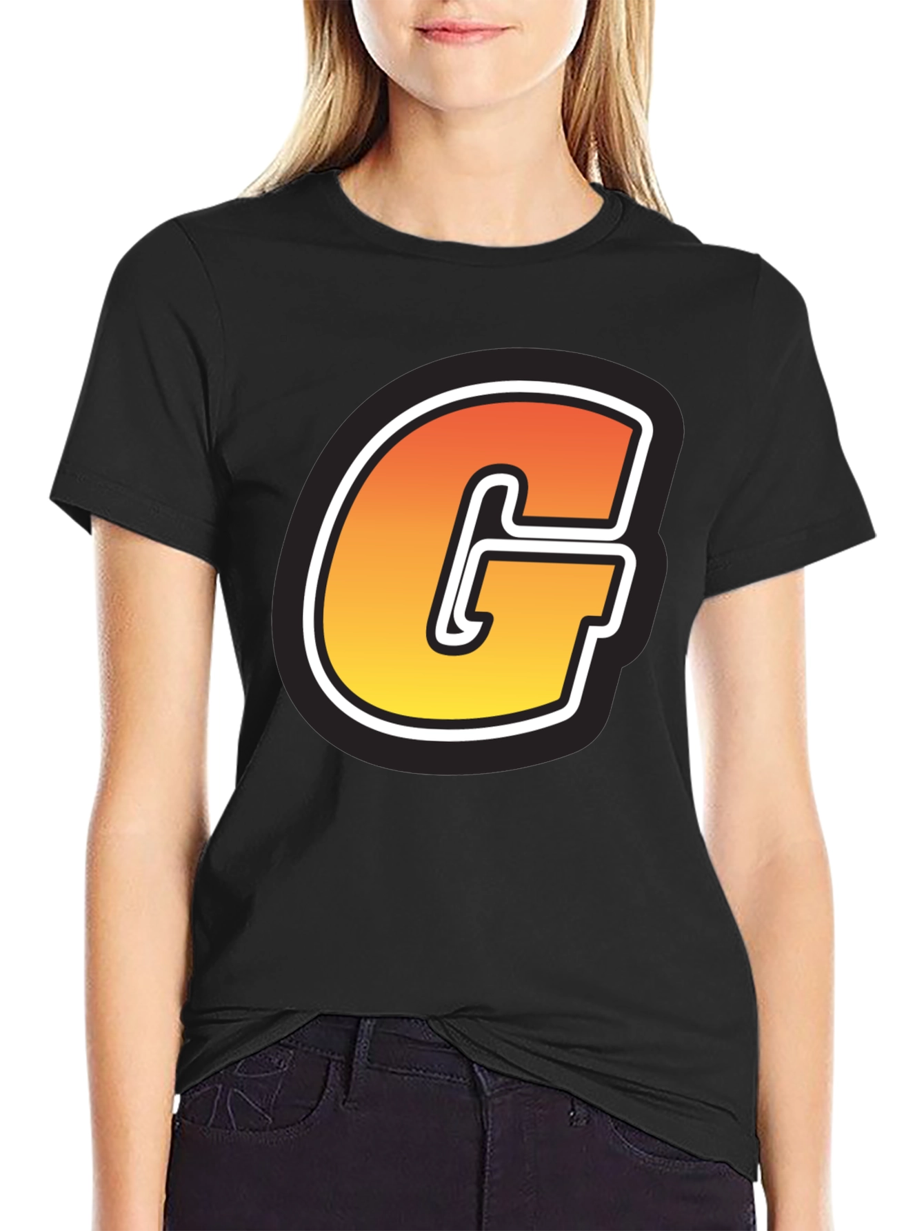 Bold G Graphic Tee - Short Sleeve Black Cotton Blend