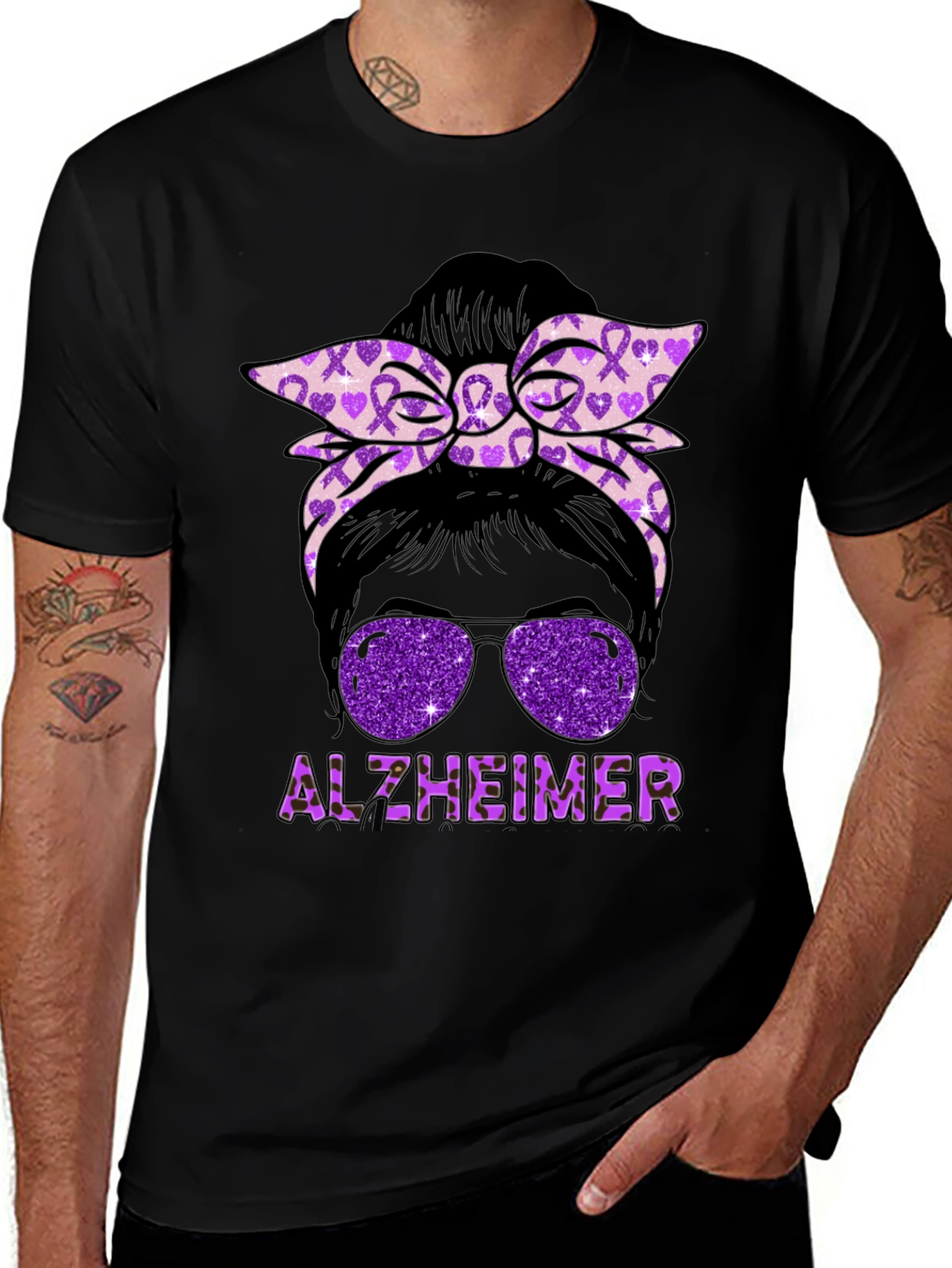 Alzheimers Awareness Messy Bun T-Shirt