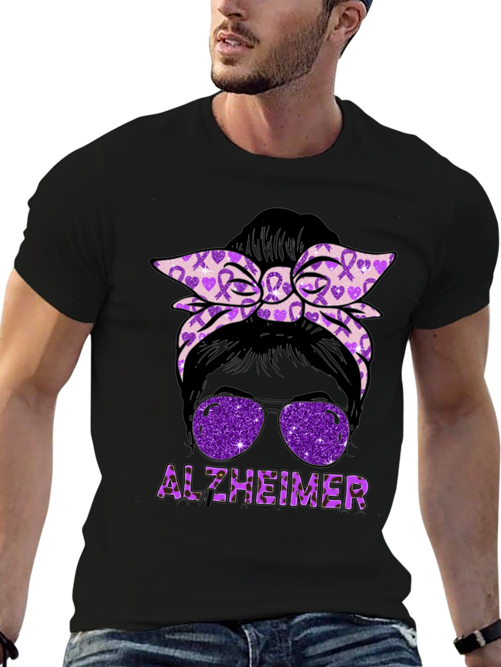 Alzheimers Awareness Messy Bun T-Shirt