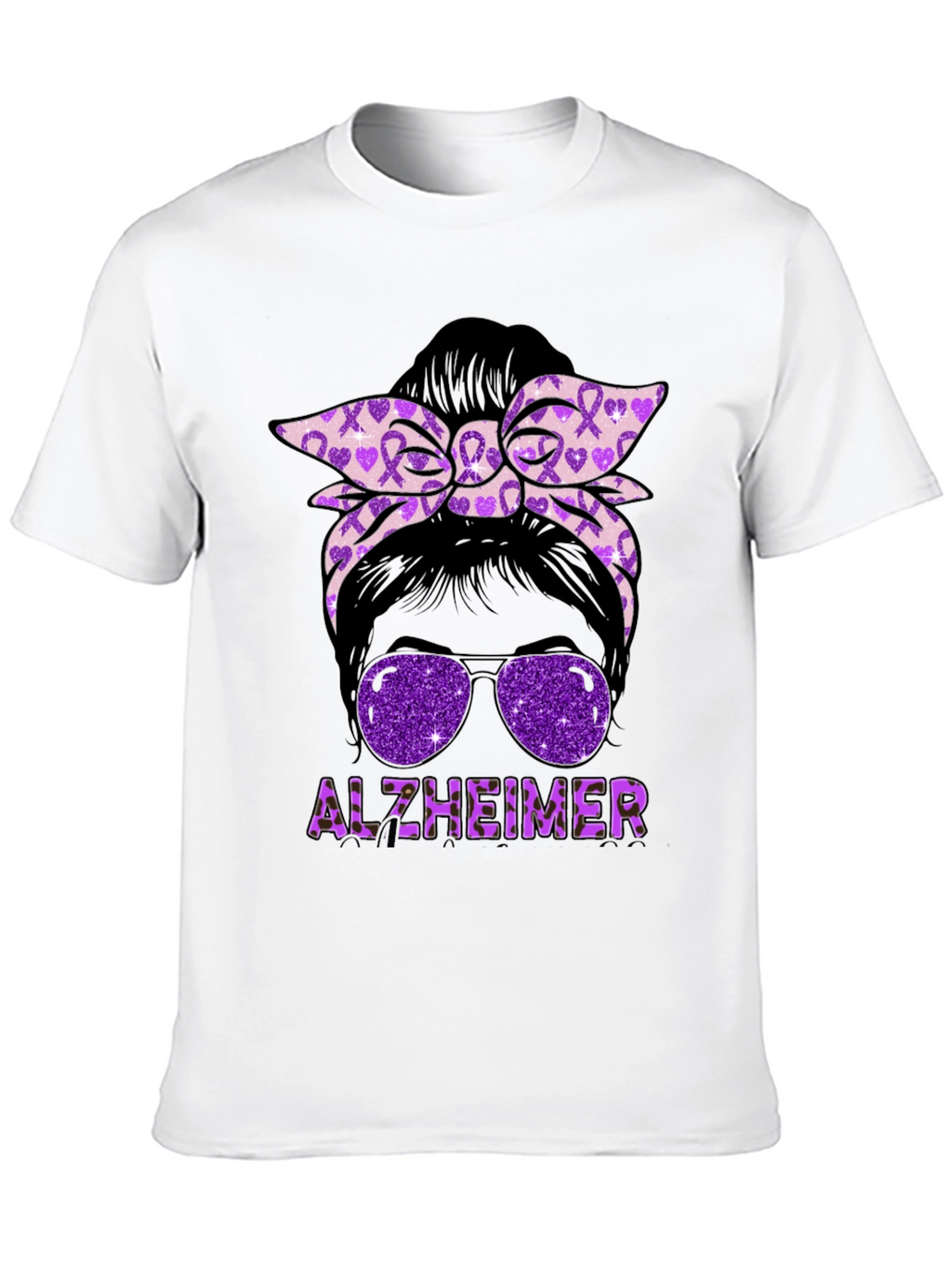 Alzheimers Awareness Messy Bun T-Shirt