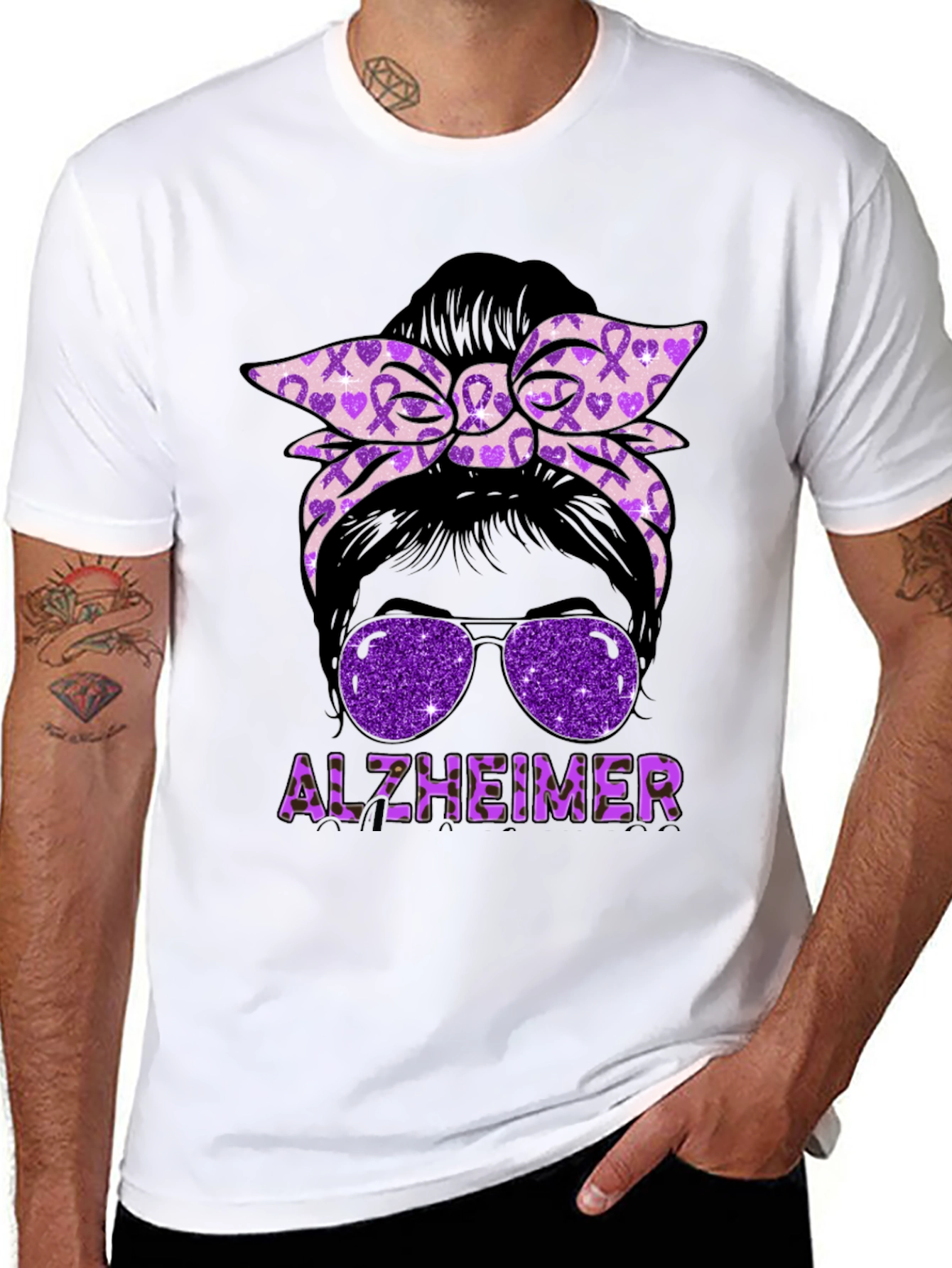 Alzheimers Awareness Messy Bun T-Shirt