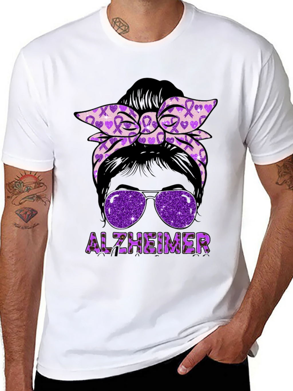 Alzheimers Awareness Messy Bun T-Shirt