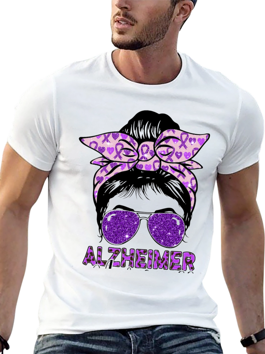 Alzheimers Awareness Messy Bun T-Shirt