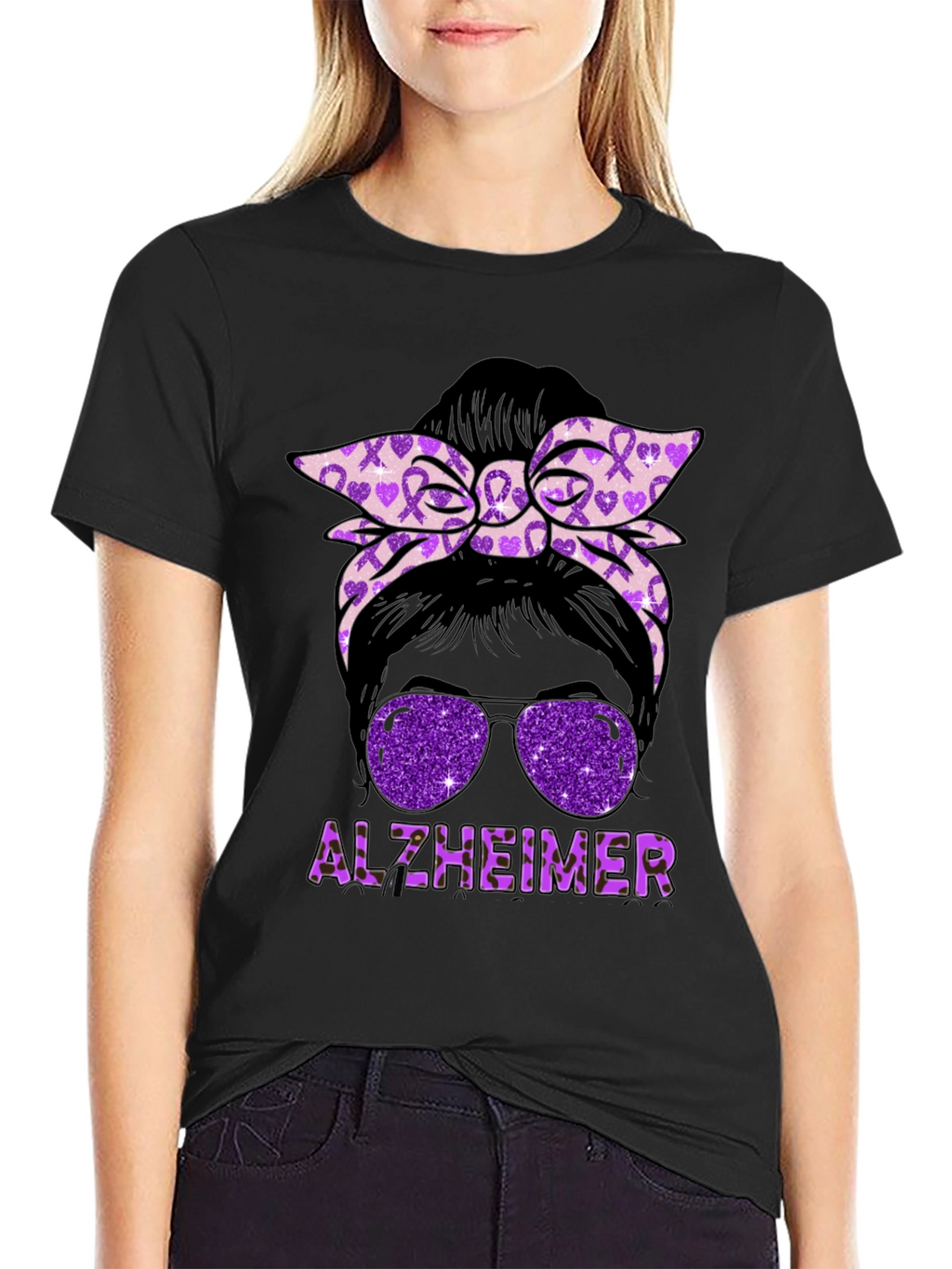 Alzheimers Awareness Messy Bun T-Shirt