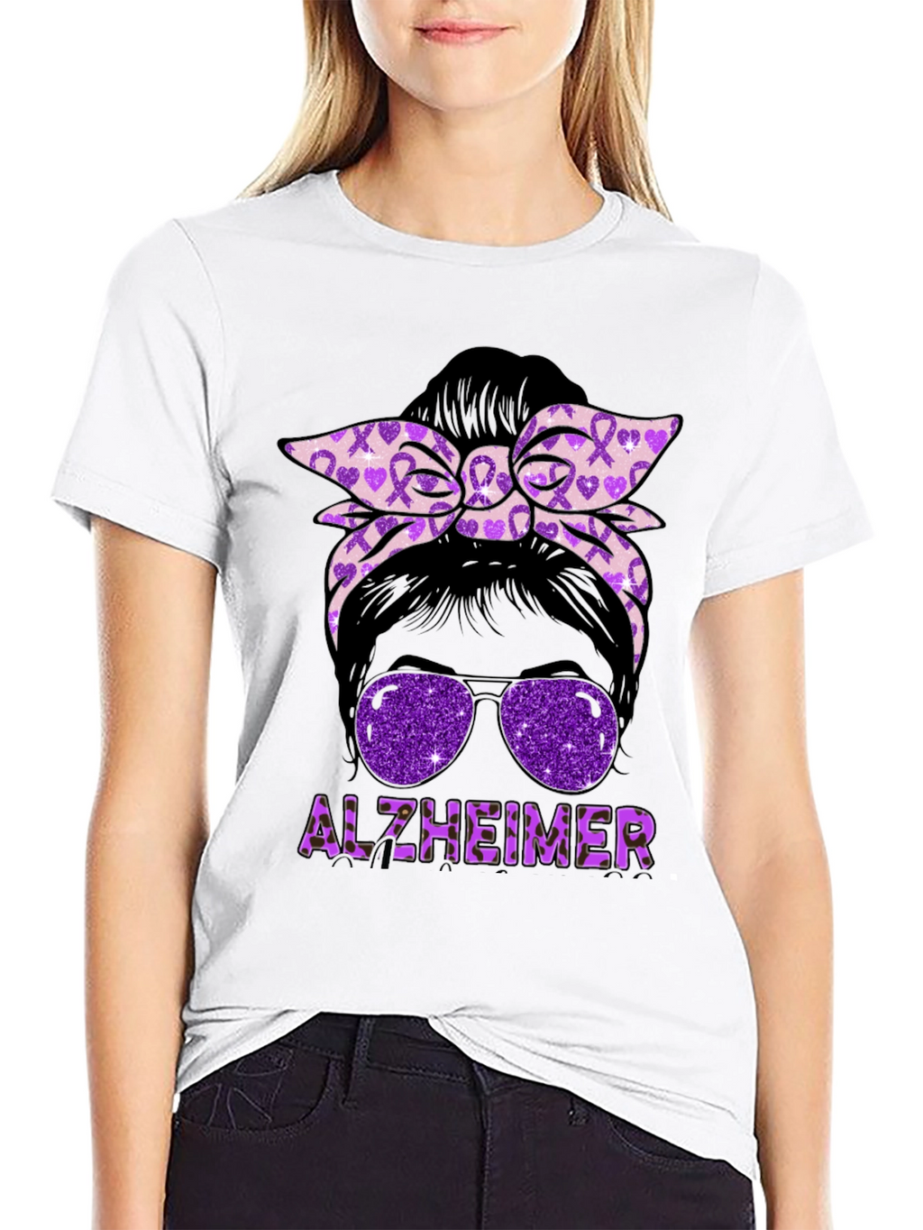 Alzheimers Awareness Messy Bun T-Shirt