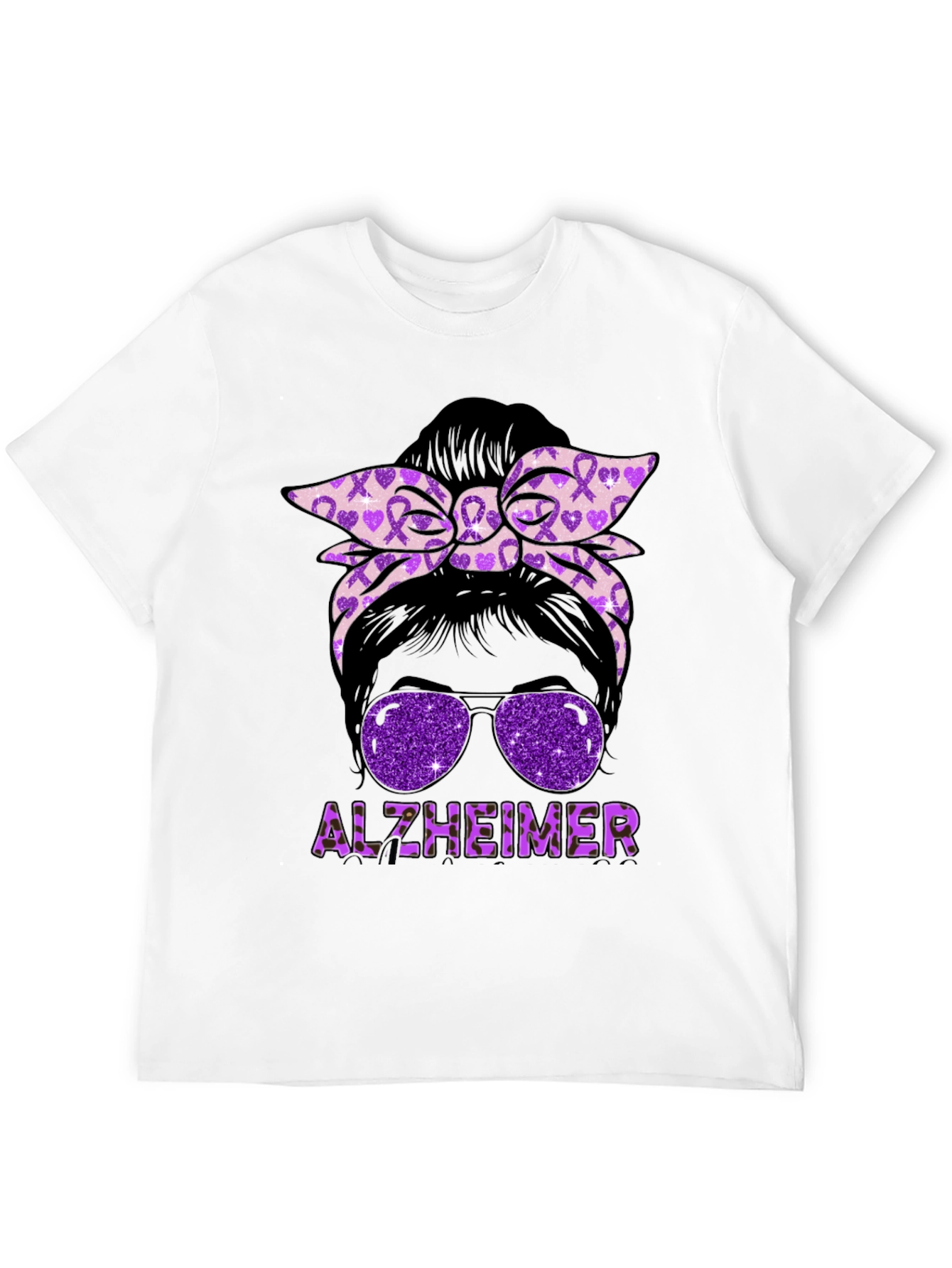 Alzheimers Awareness Messy Bun T-Shirt