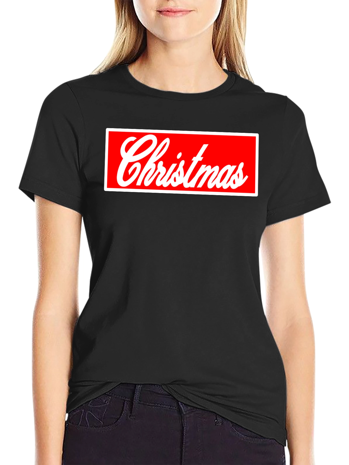 Christmas Red Box Logo Black Tee