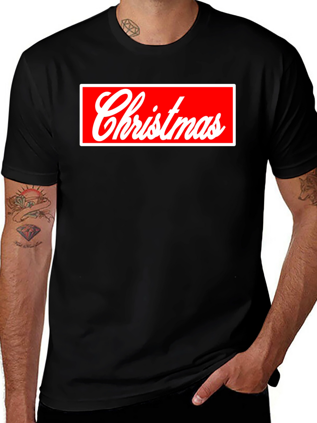 Christmas Red Box Logo Black Tee