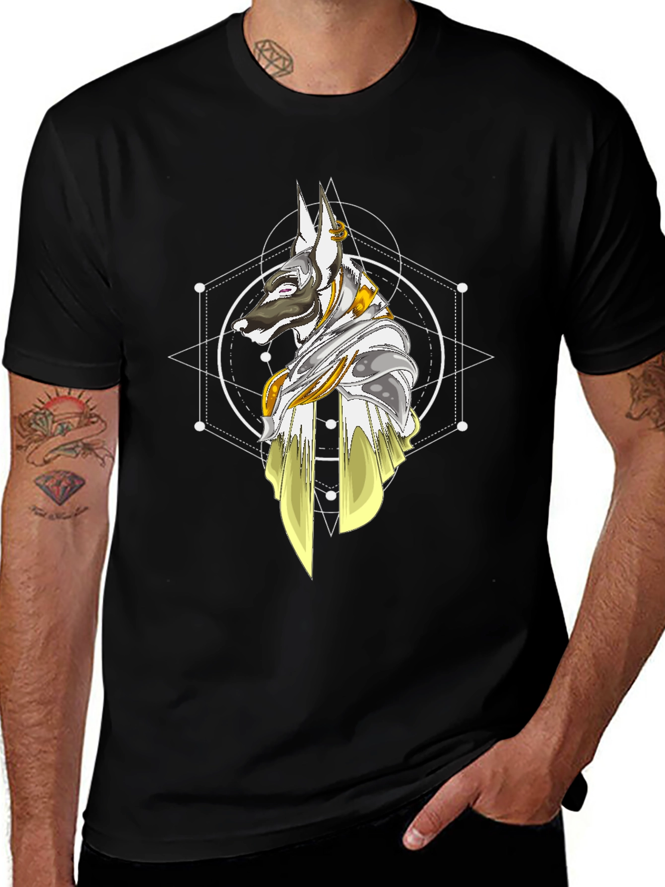 Anubis Geometric T-Shirt - Stylish Egyptian Dog God Tee