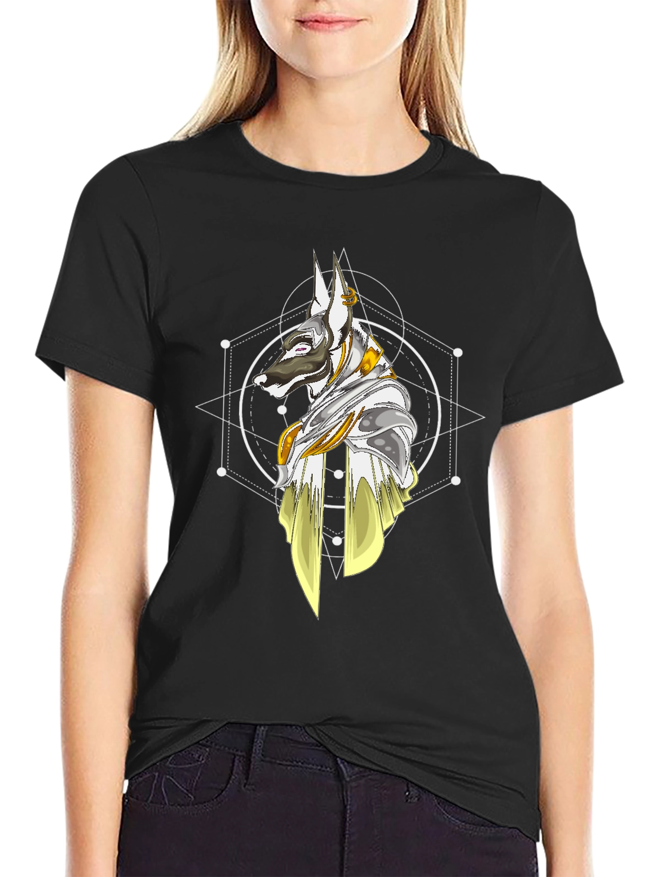 Anubis Geometric T-Shirt - Stylish Egyptian Dog God Tee