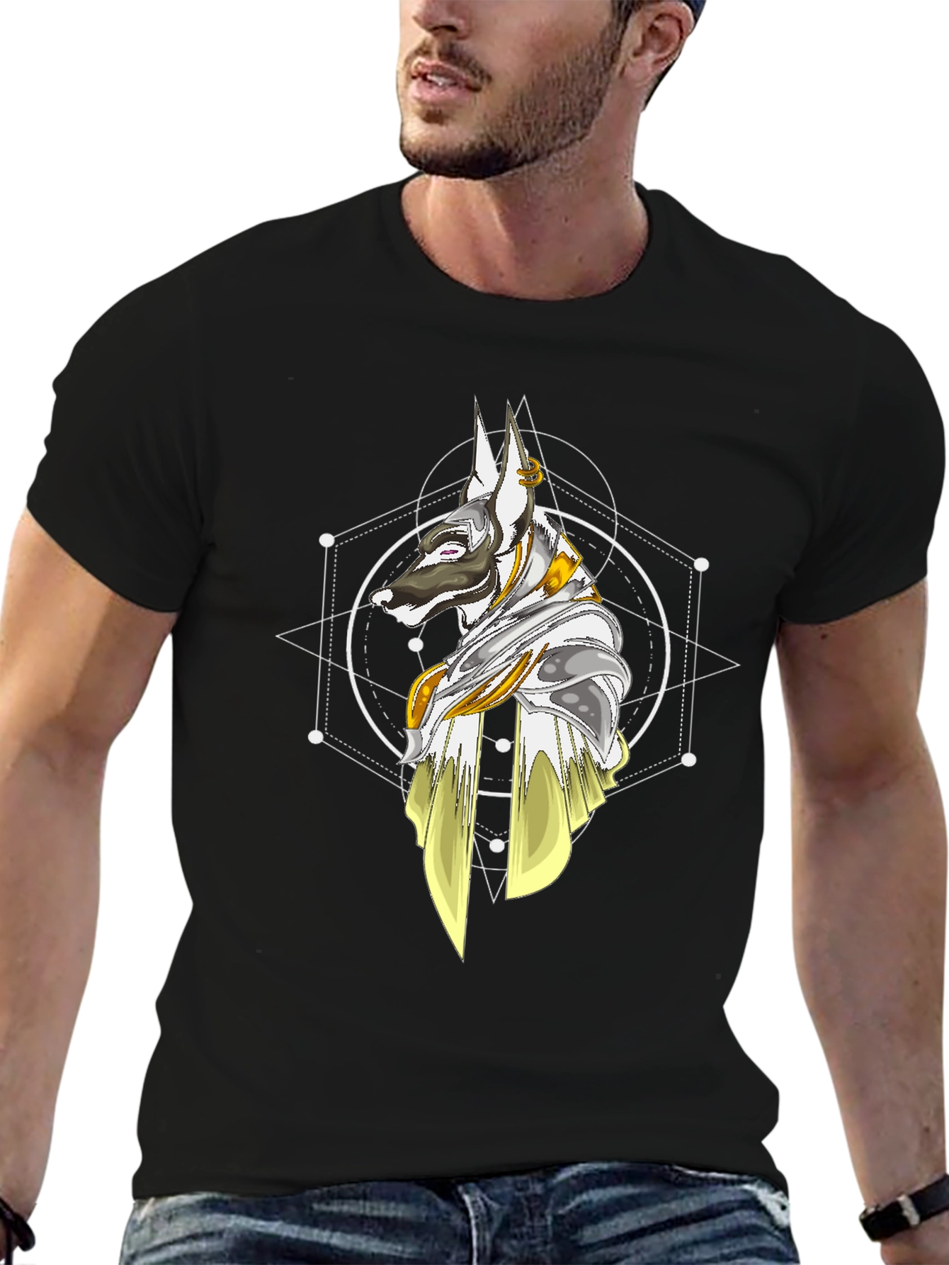Anubis Geometric T-Shirt - Stylish Egyptian Dog God Tee