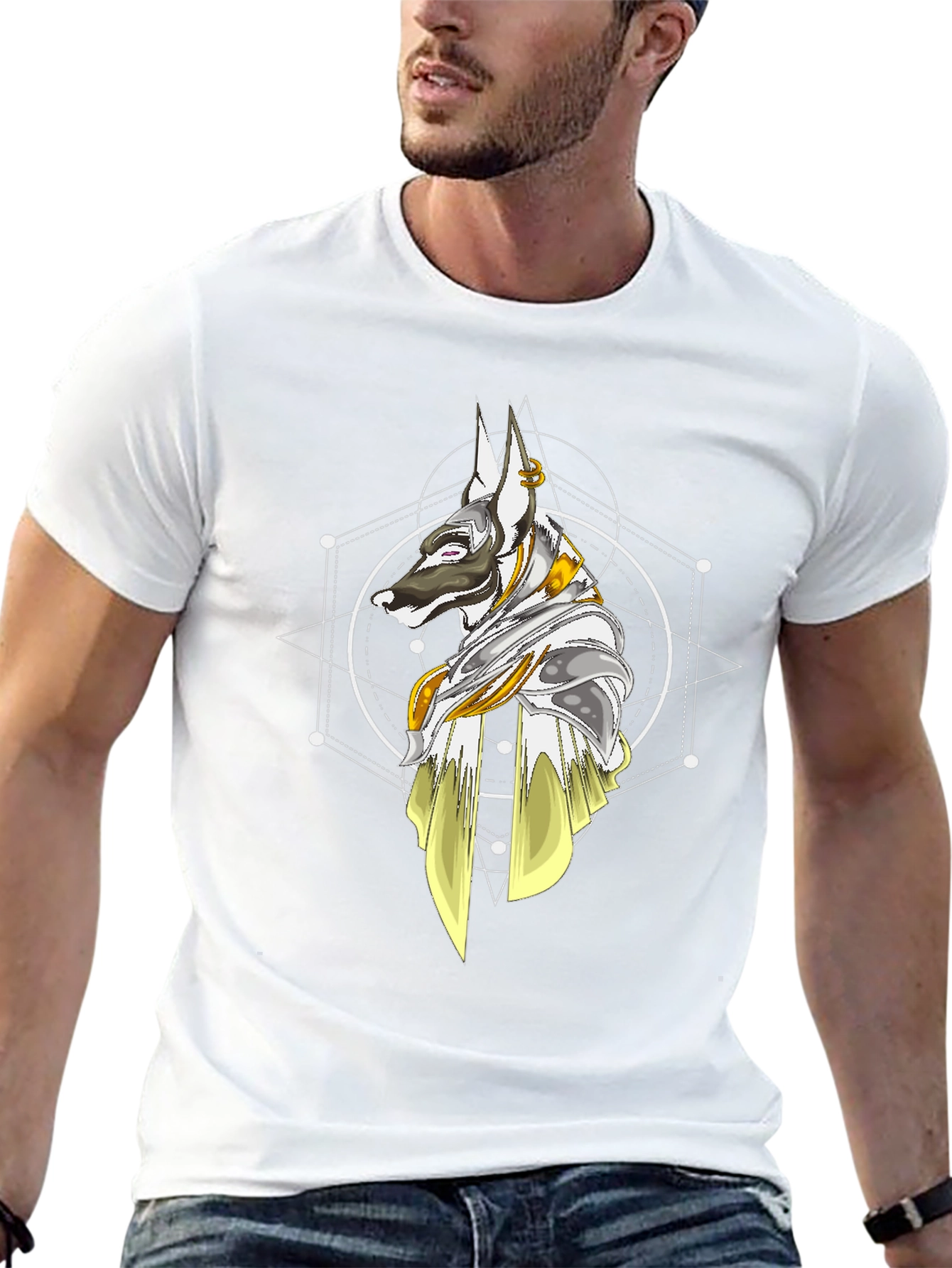 Anubis Geometric T-Shirt - Stylish Egyptian Dog God Tee