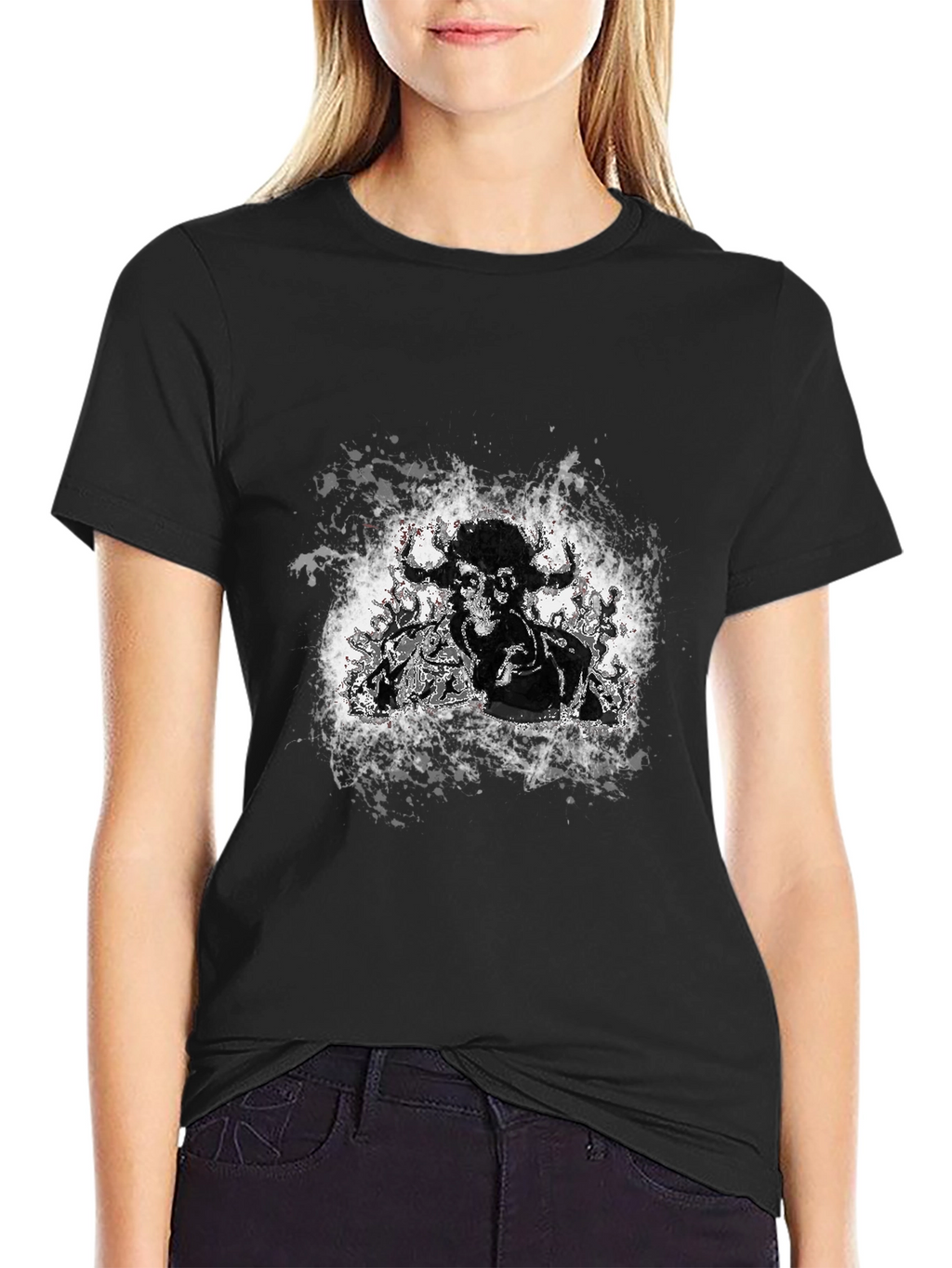 Black Graphic Tee - Bull Skull Design