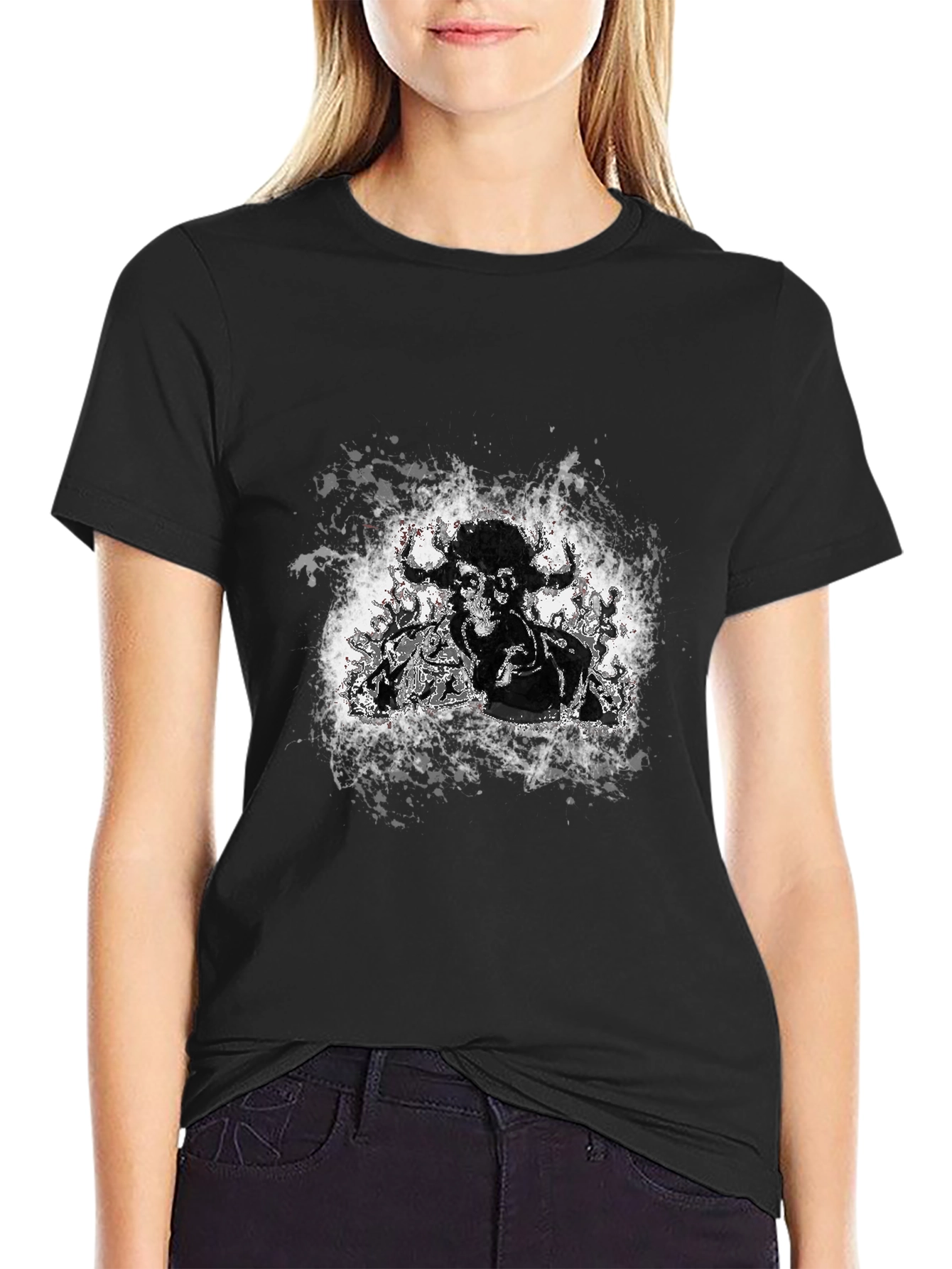 Black Graphic Tee - Bull Skull Design