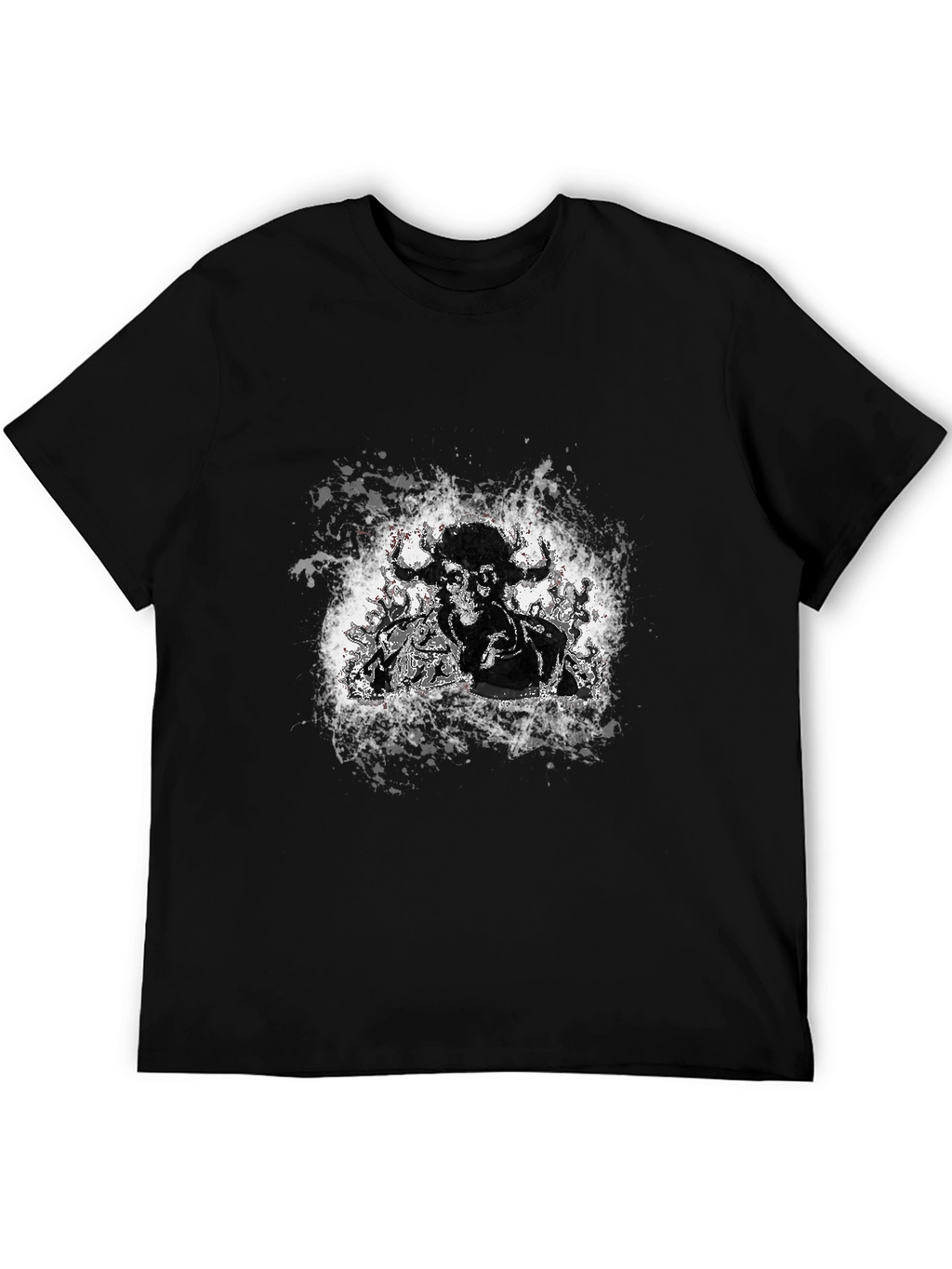 Black Graphic Tee - Bull Skull Design