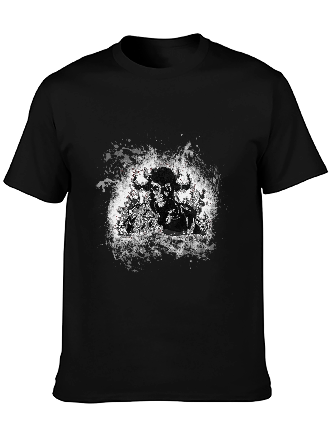 Black Graphic Tee - Bull Skull Design