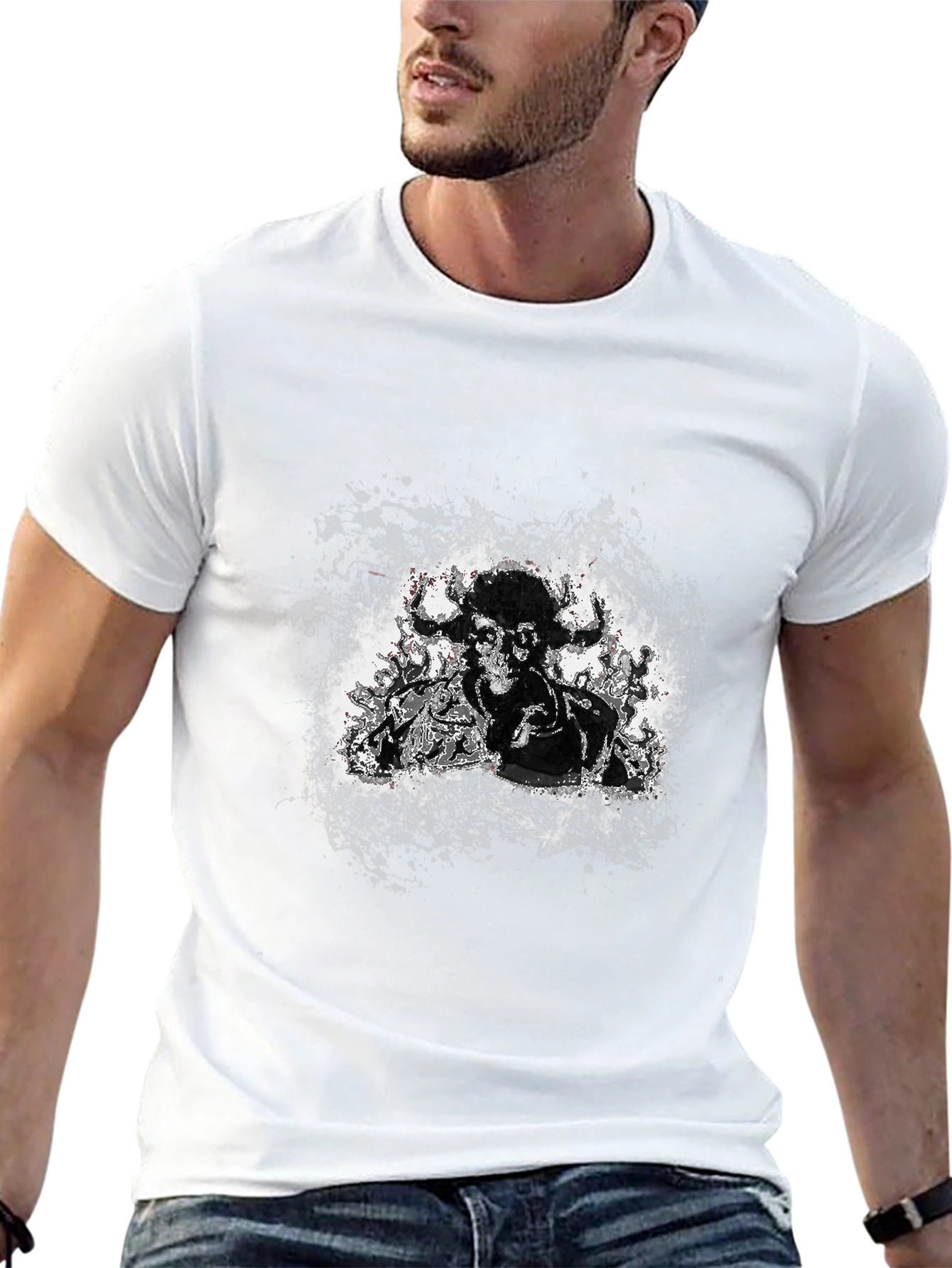 Black Graphic Tee - Bull Skull Design