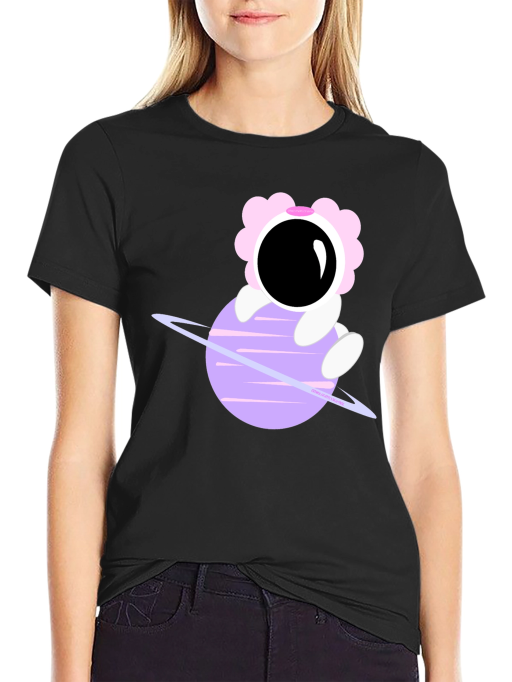 Astronaut Flower Child Black T-Shirt