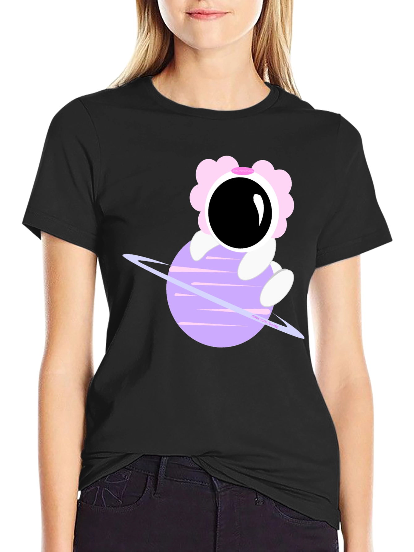 Astronaut Flower Child Black T-Shirt