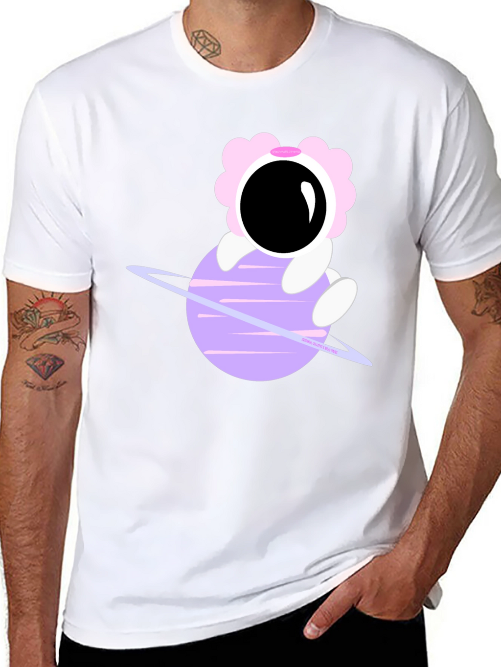 Astronaut Flower Child Black T-Shirt