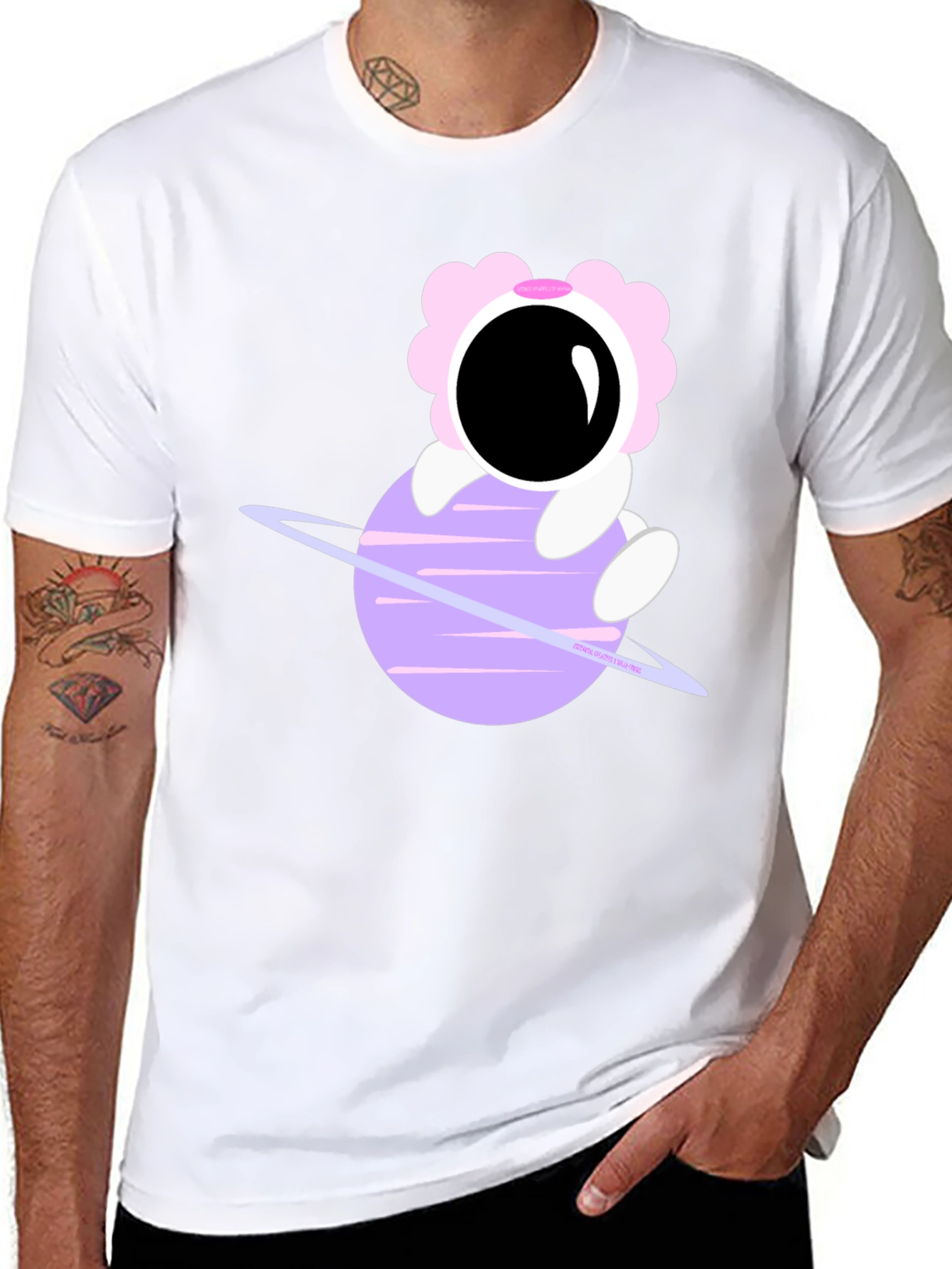 Astronaut Flower Child Black T-Shirt