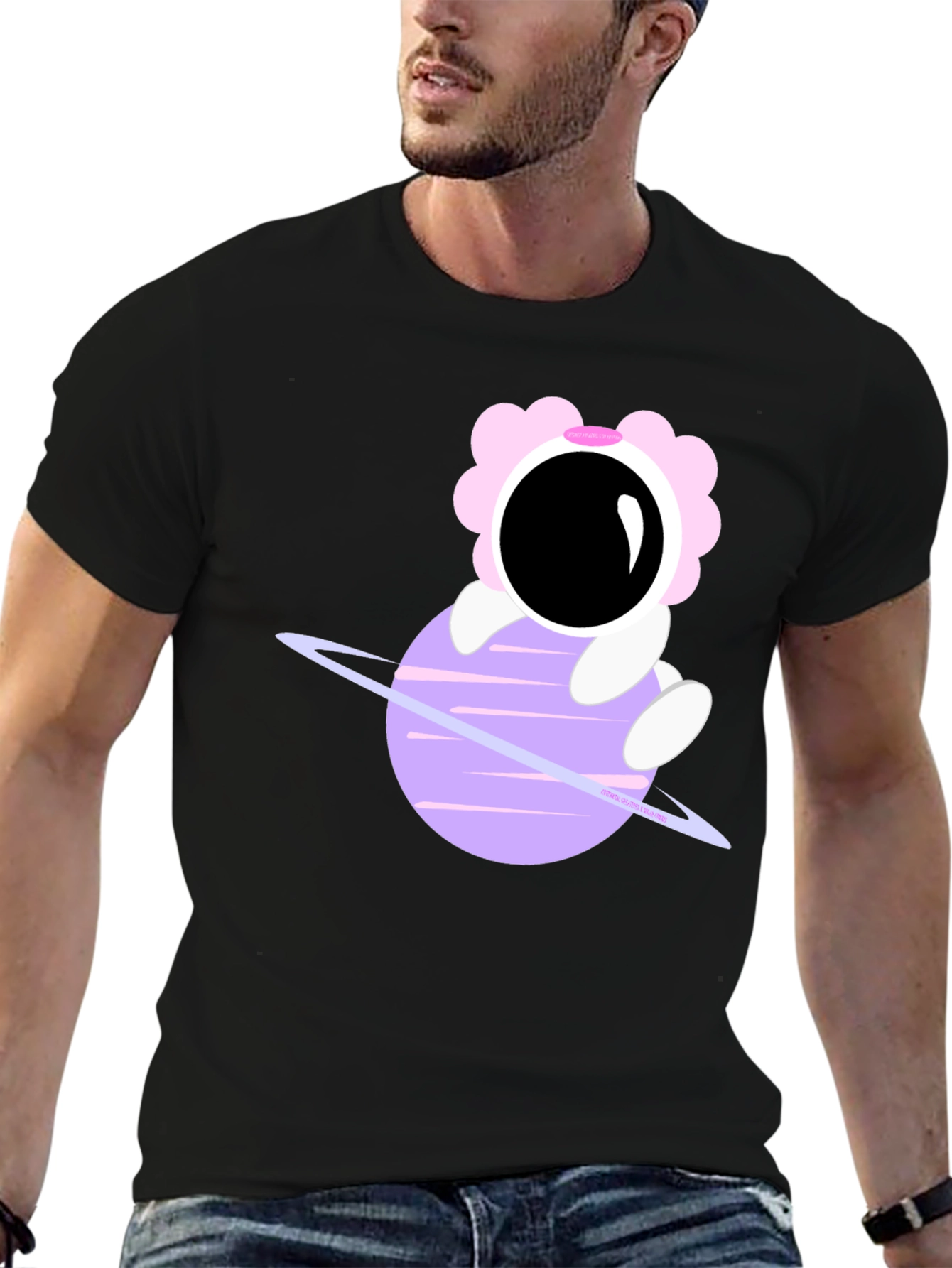 Astronaut Flower Child Black T-Shirt