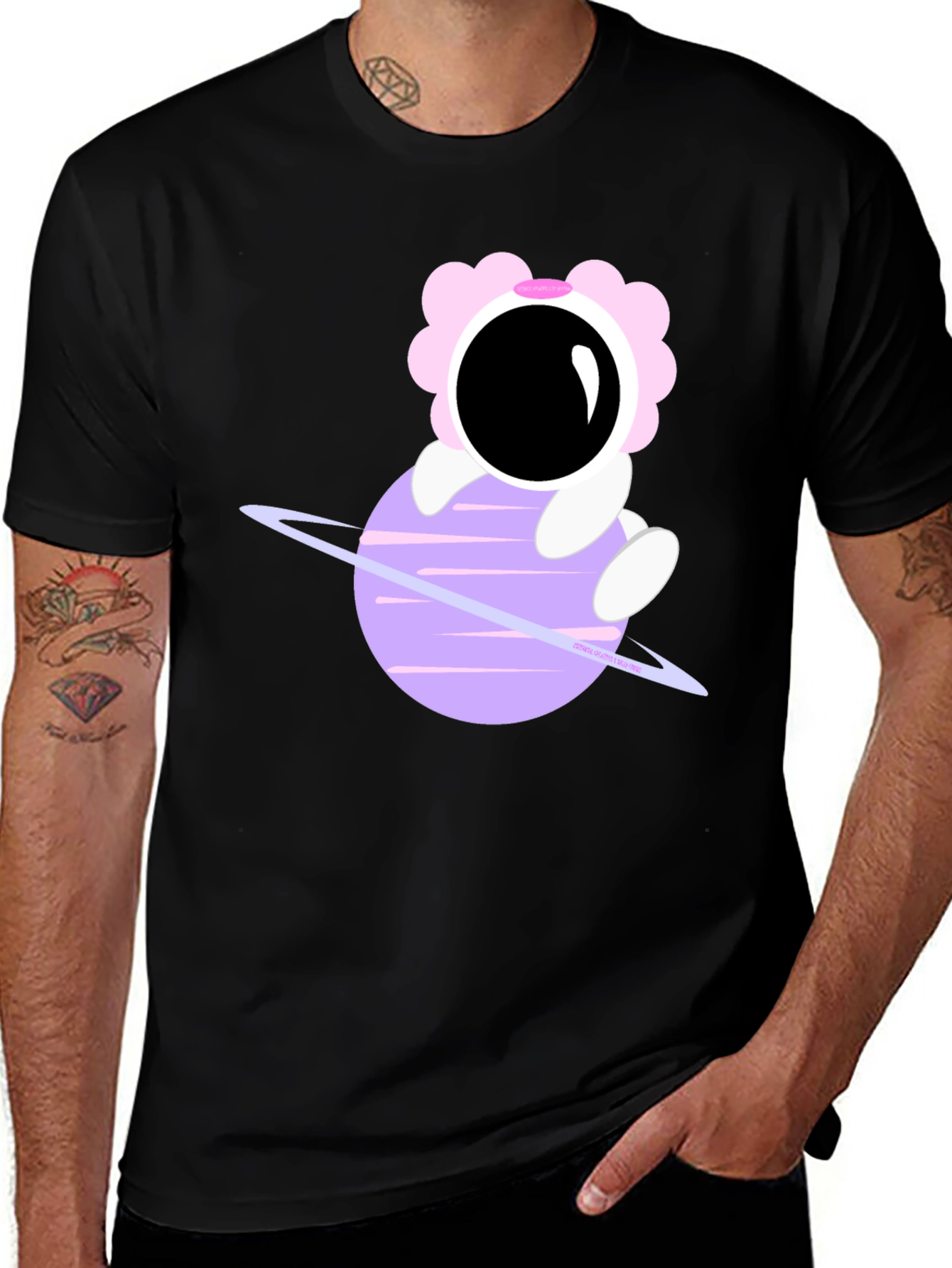 Astronaut Flower Child Black T-Shirt