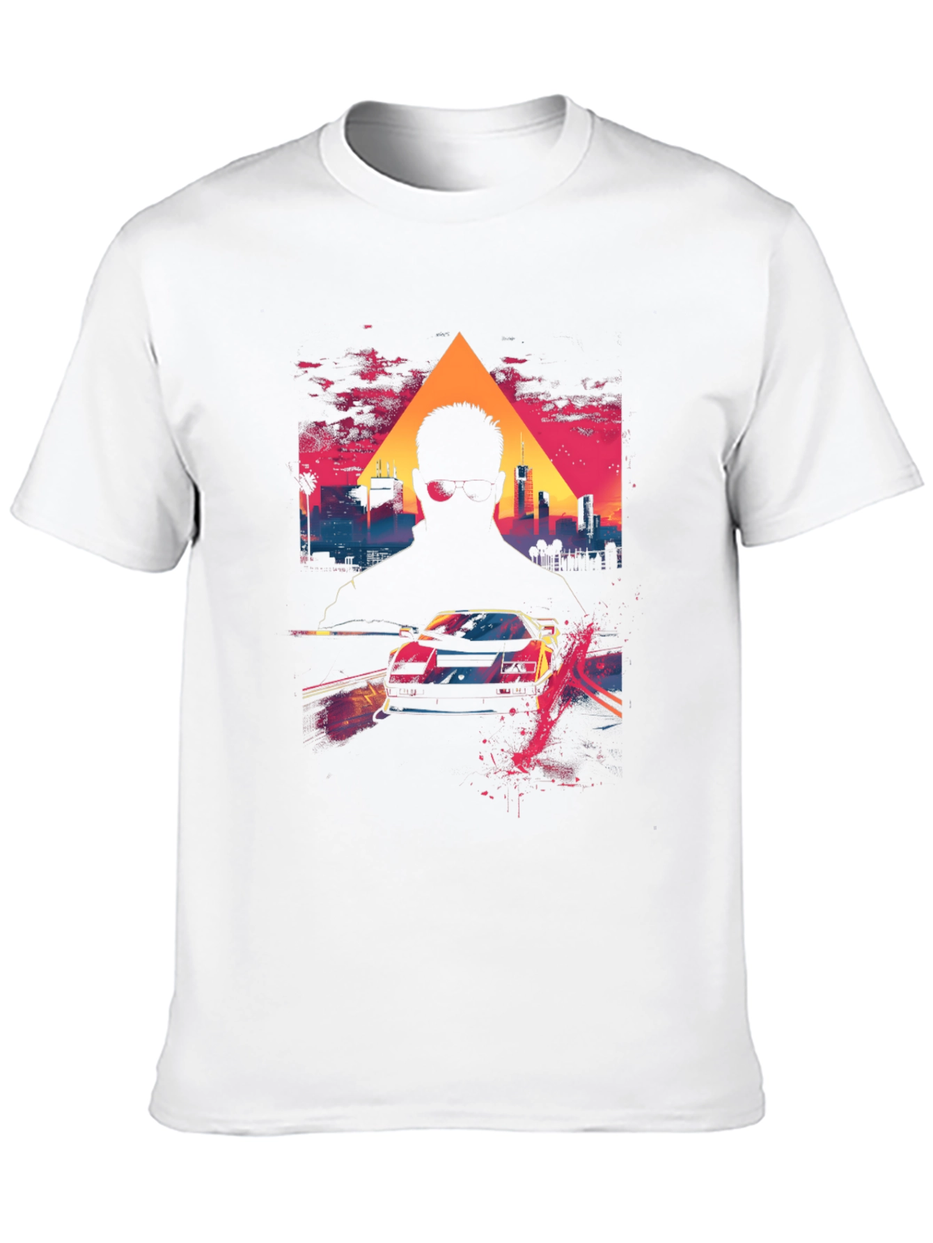 Retro Wave Cityscape Car Graphic Tee - Black