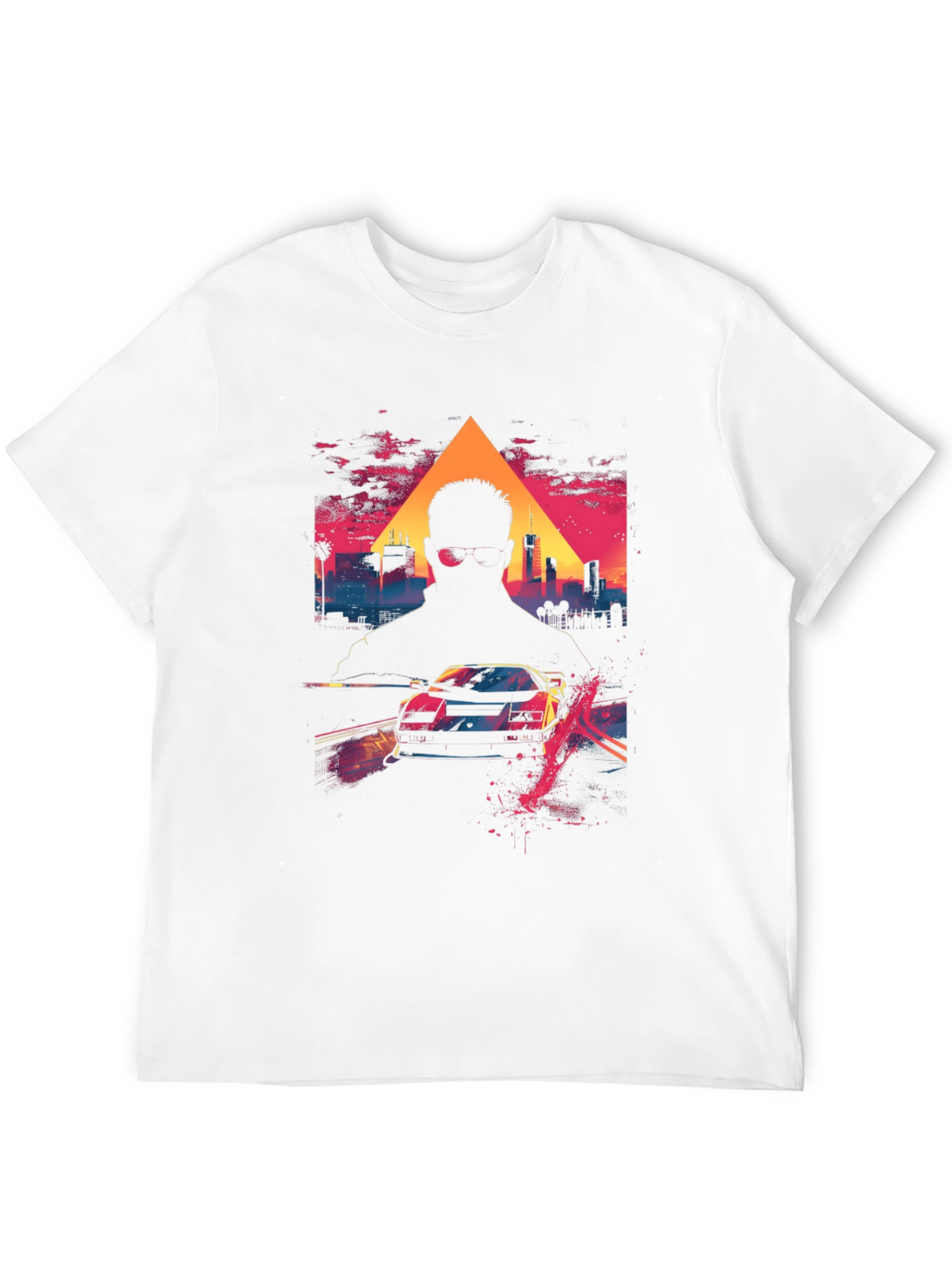 Retro Wave Cityscape Car Graphic Tee - Black
