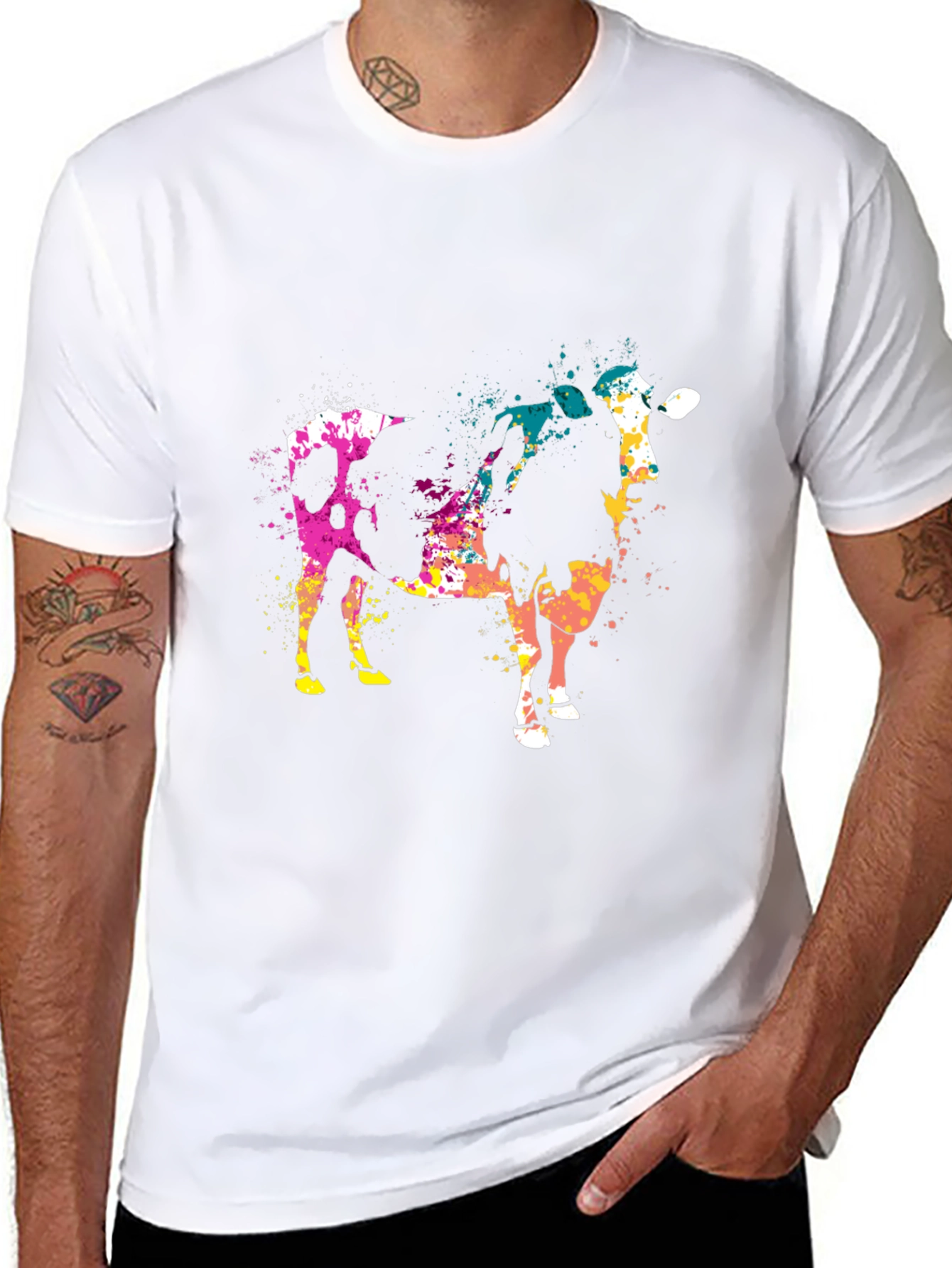 Abstract Cow Print Black Cotton T-Shirt