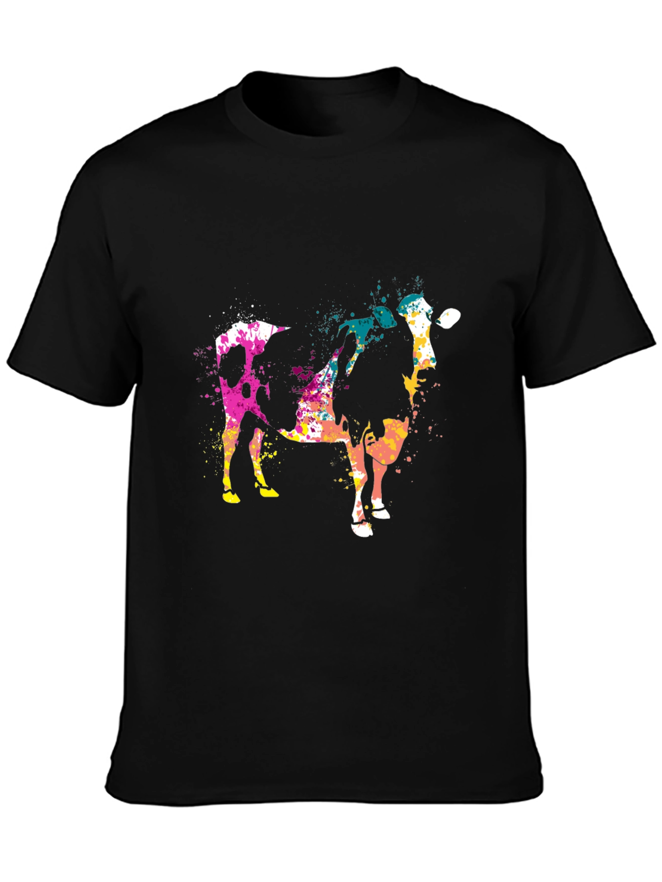 Abstract Cow Print Black Cotton T-Shirt