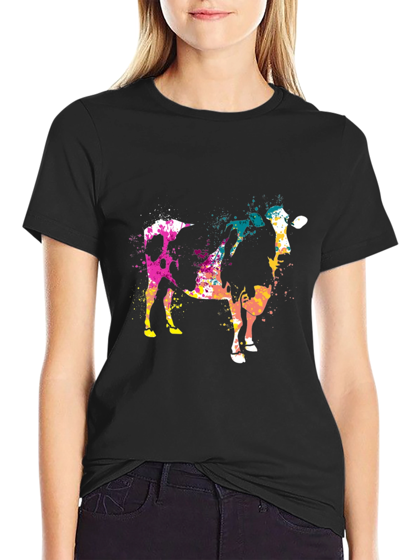 Abstract Cow Print Black Cotton T-Shirt