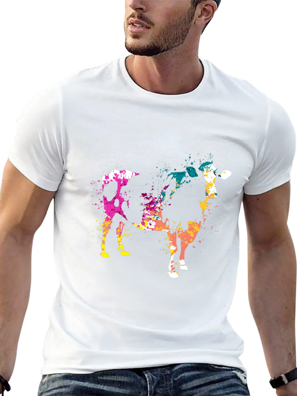 Abstract Cow Print Black Cotton T-Shirt