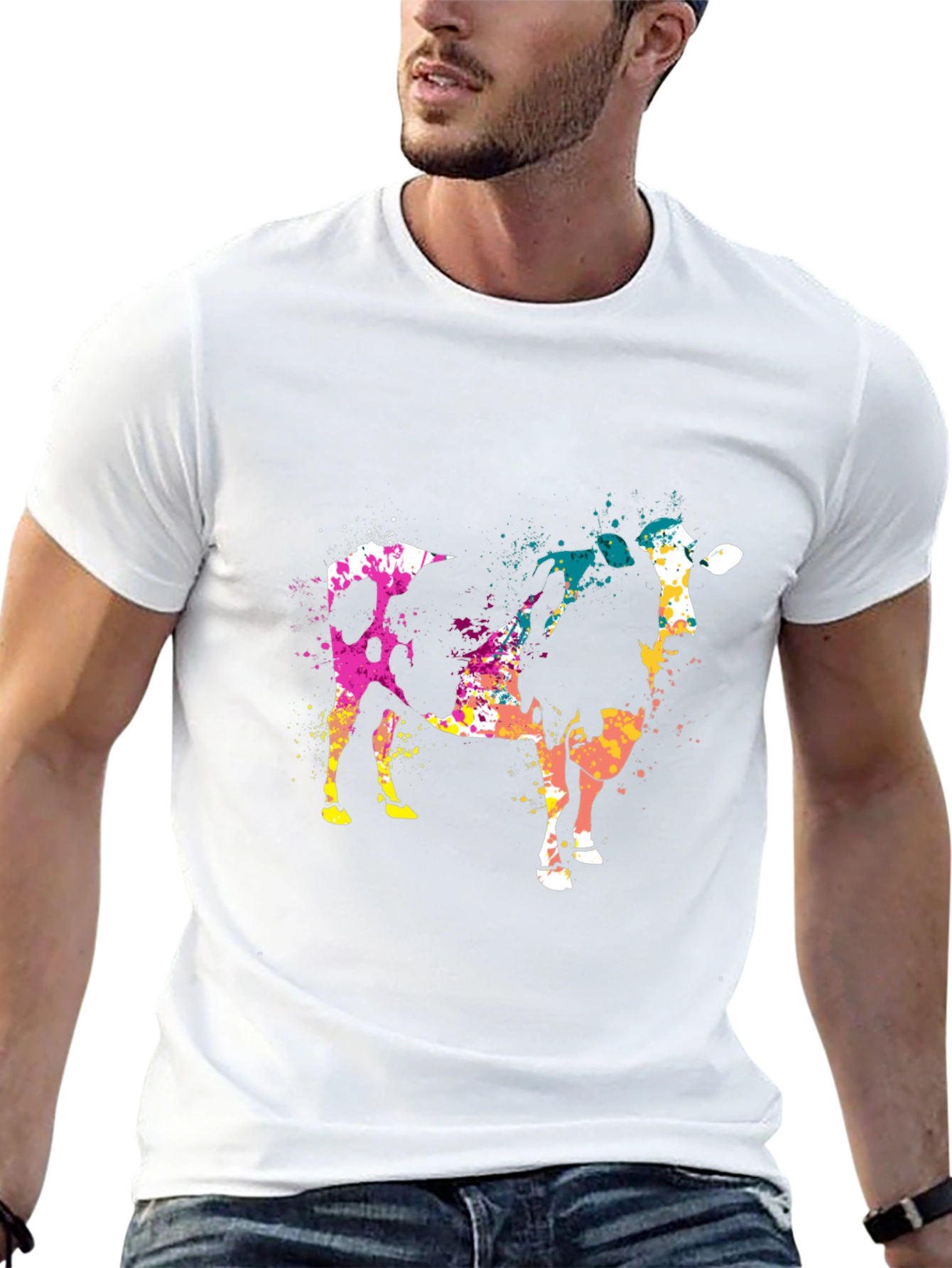 Abstract Cow Print Black Cotton T-Shirt