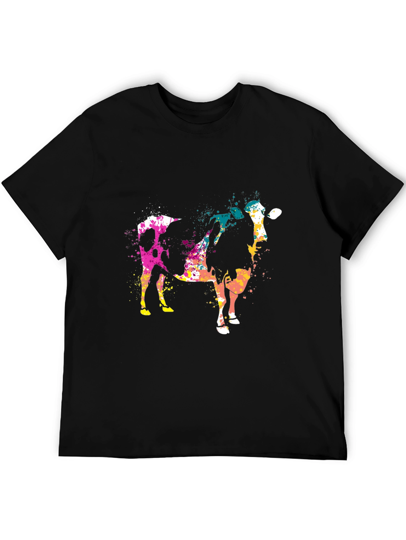 Abstract Cow Print Black Cotton T-Shirt